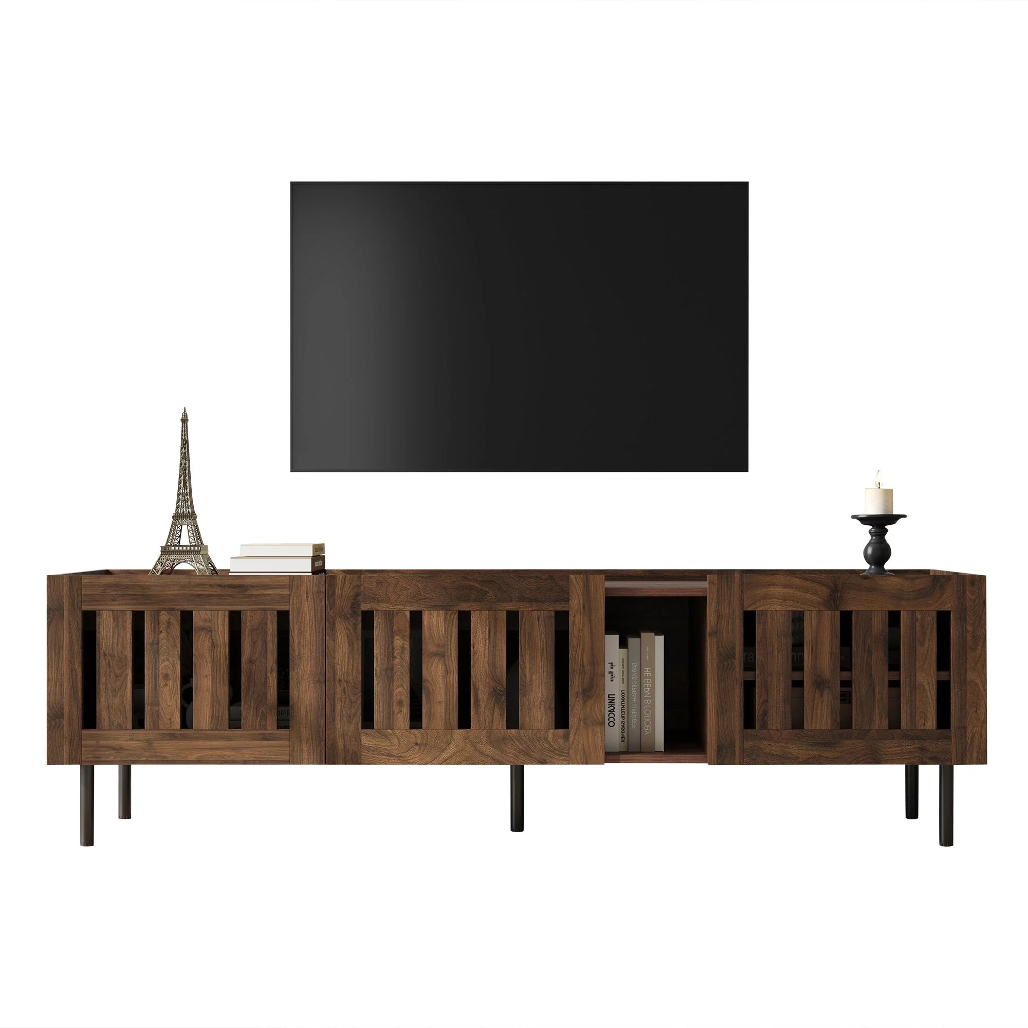 Lowboard Minimalist TV Stand 160cm for 65-inch TV Walnut Wood Finish - Image 10