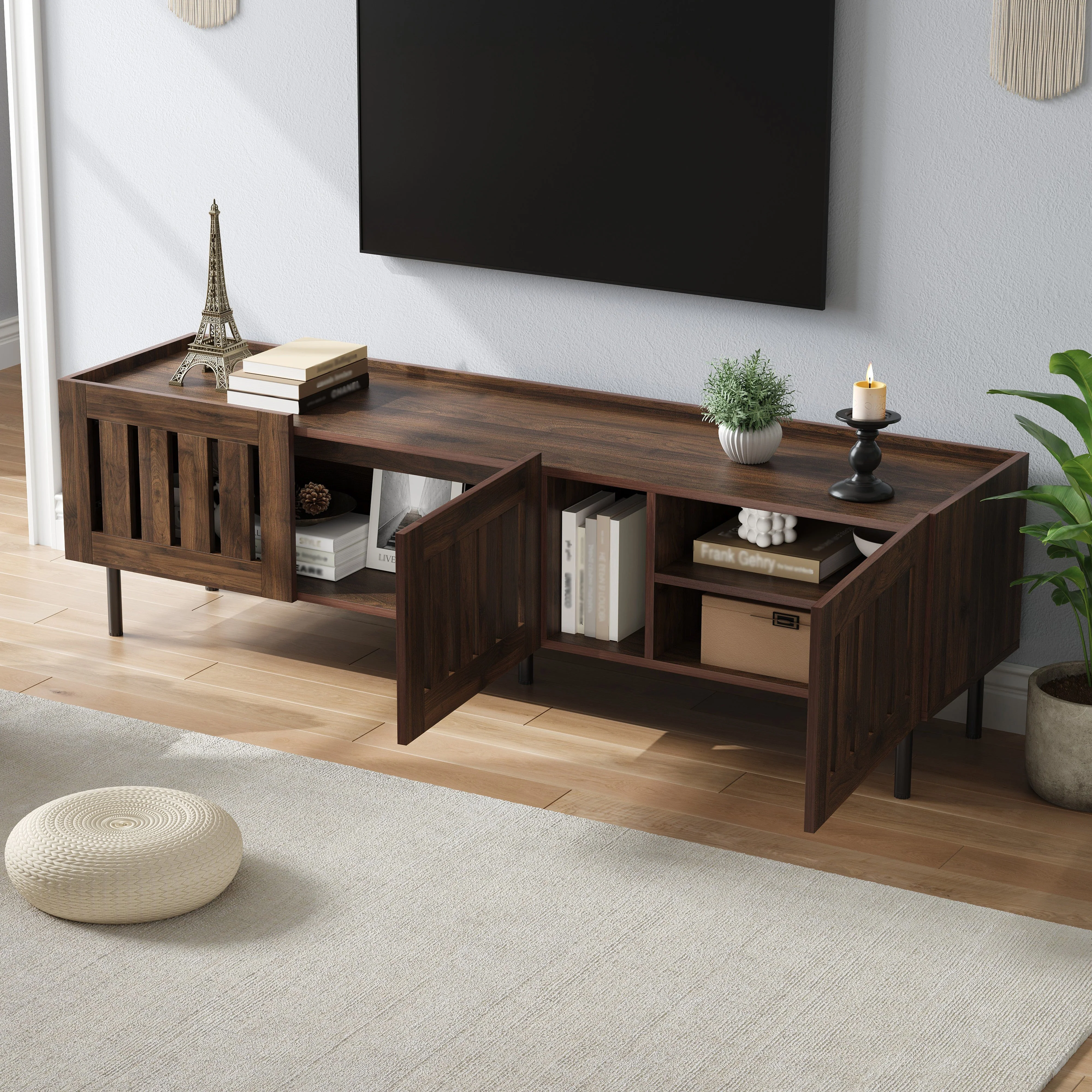 Lowboard Minimalist TV Stand 160cm for 65-inch TV Walnut Wood Finish - Image 2