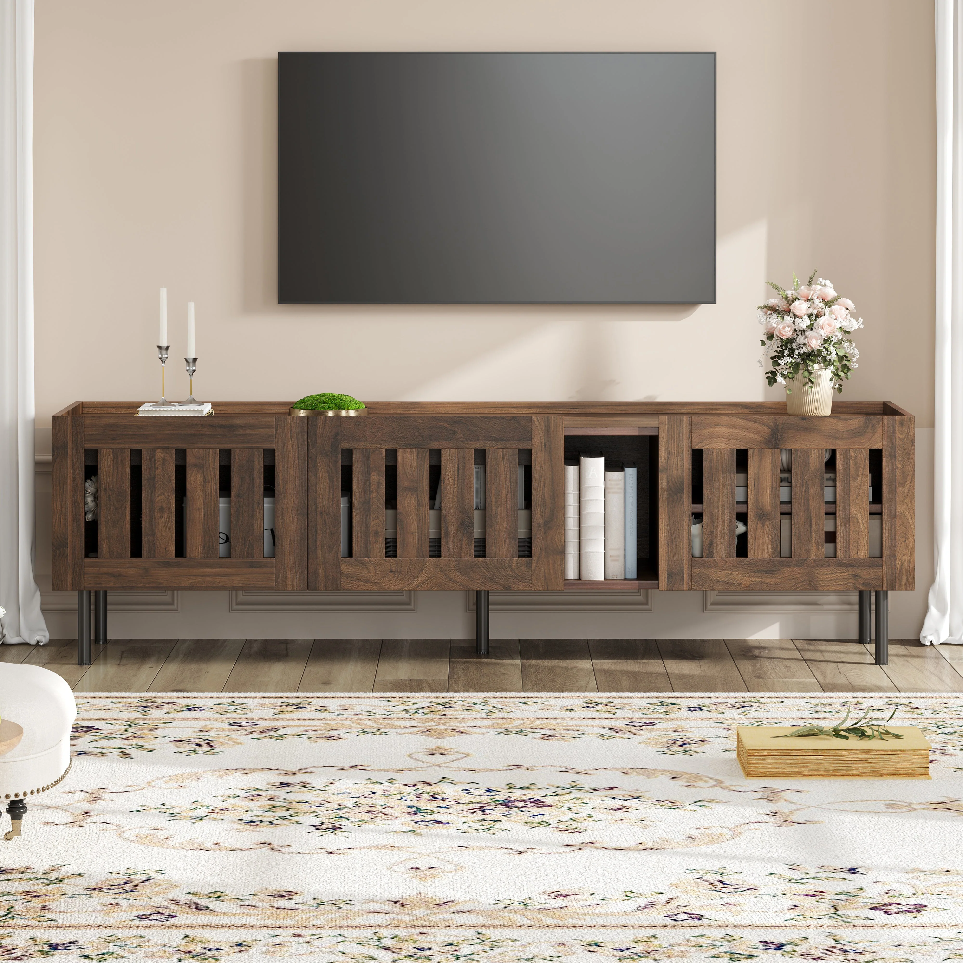 Lowboard Minimalist TV Stand 160cm for 65-inch TV Walnut Wood Finish - Image 5