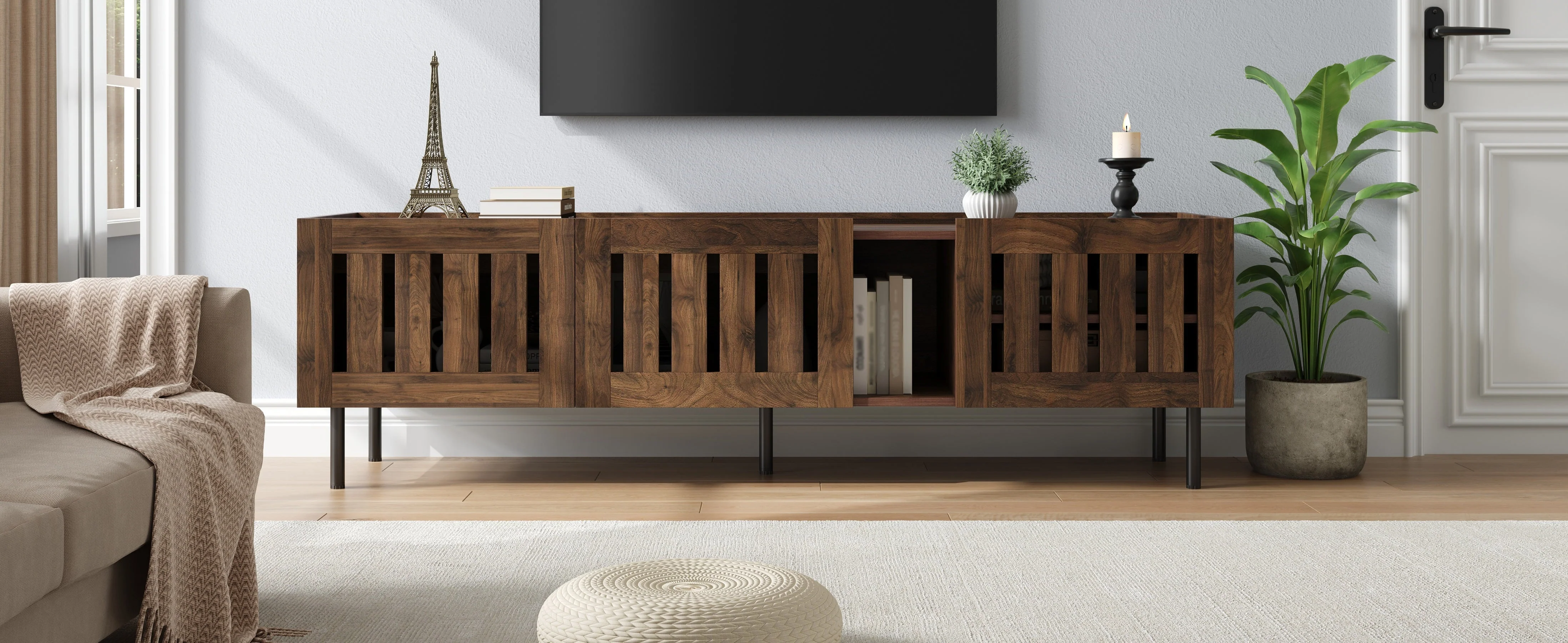 Lowboard Minimalist TV Stand 160cm for 65-inch TV Walnut Wood Finish - Image 7