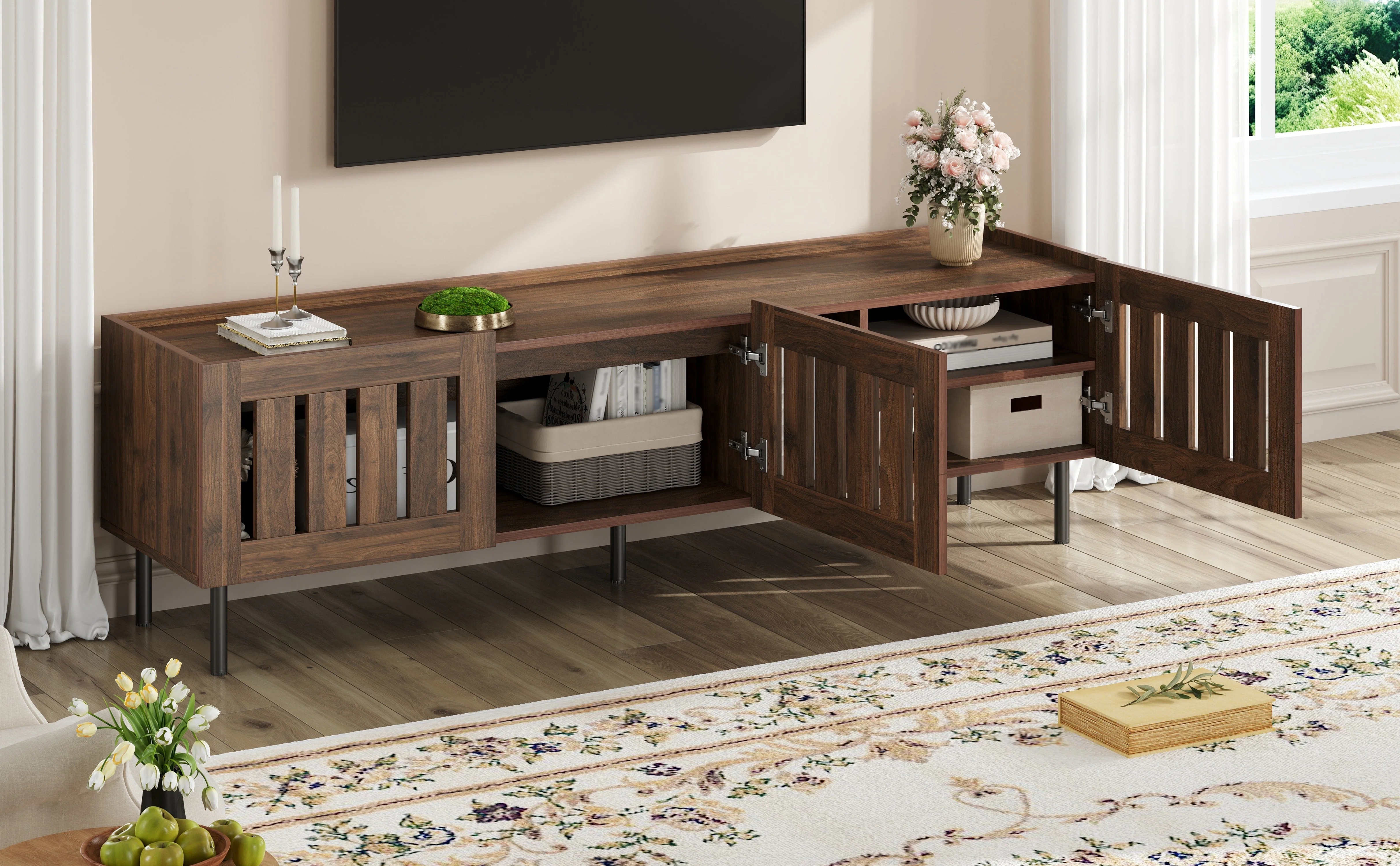 Lowboard Minimalist TV Stand 160cm for 65-inch TV Walnut Wood Finish - Image 8