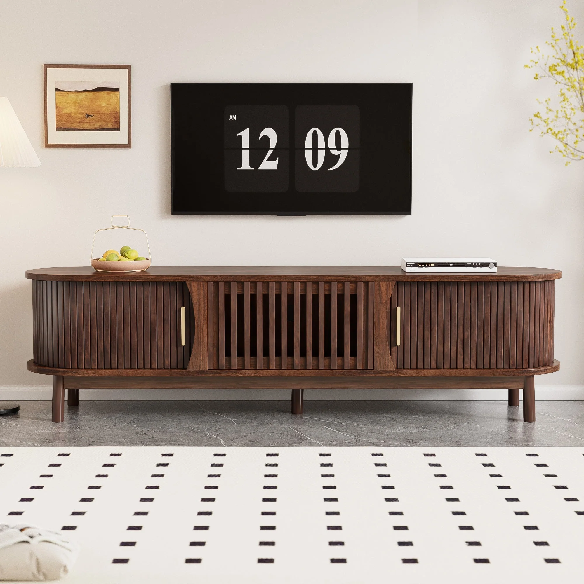 Lowboard TV Cabinet, 165 x 39.5 x 46 cm Sliding Door 65-inch TV Stand, Brown - Image 2