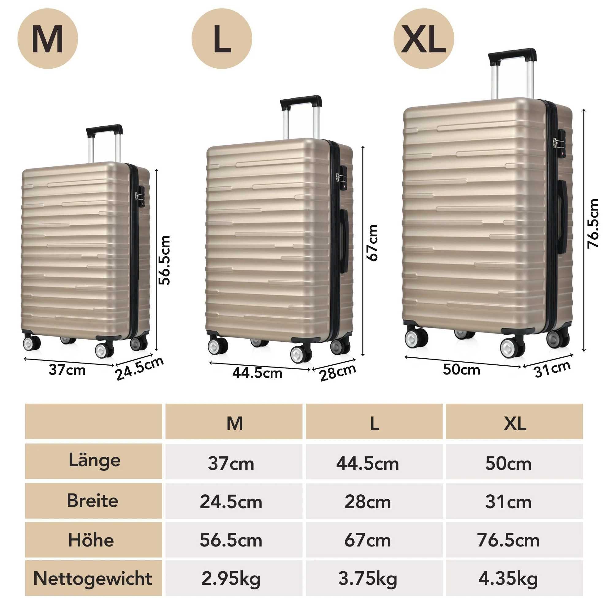 Luggage Set - Expandable, TSA Lock, Waterproof, Telescopic Handle, Gold ABS - Image 5