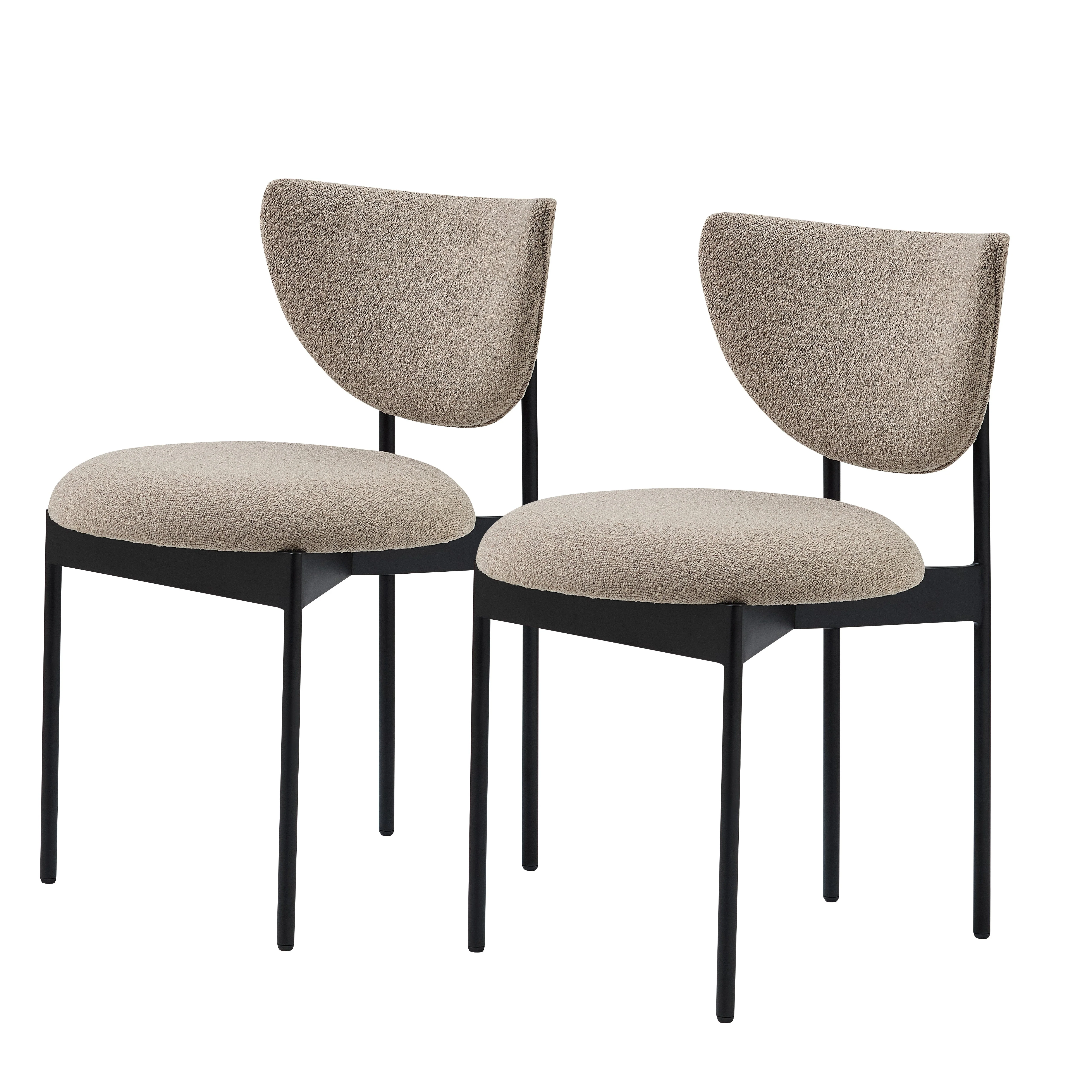 Lunar Dining Chair Modern Black Metal Set of 2 - Beige/Khaki - Image 2