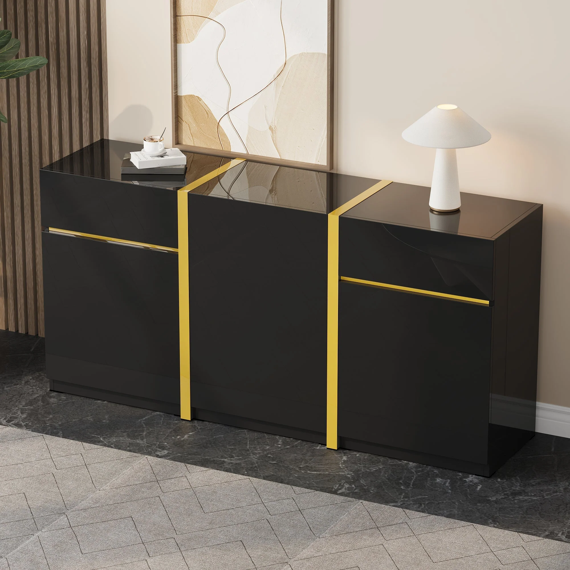 Luxurious Sideboard with 3 Doors and 2 Drawers, High-Gloss Lacquer Finish - Image 9