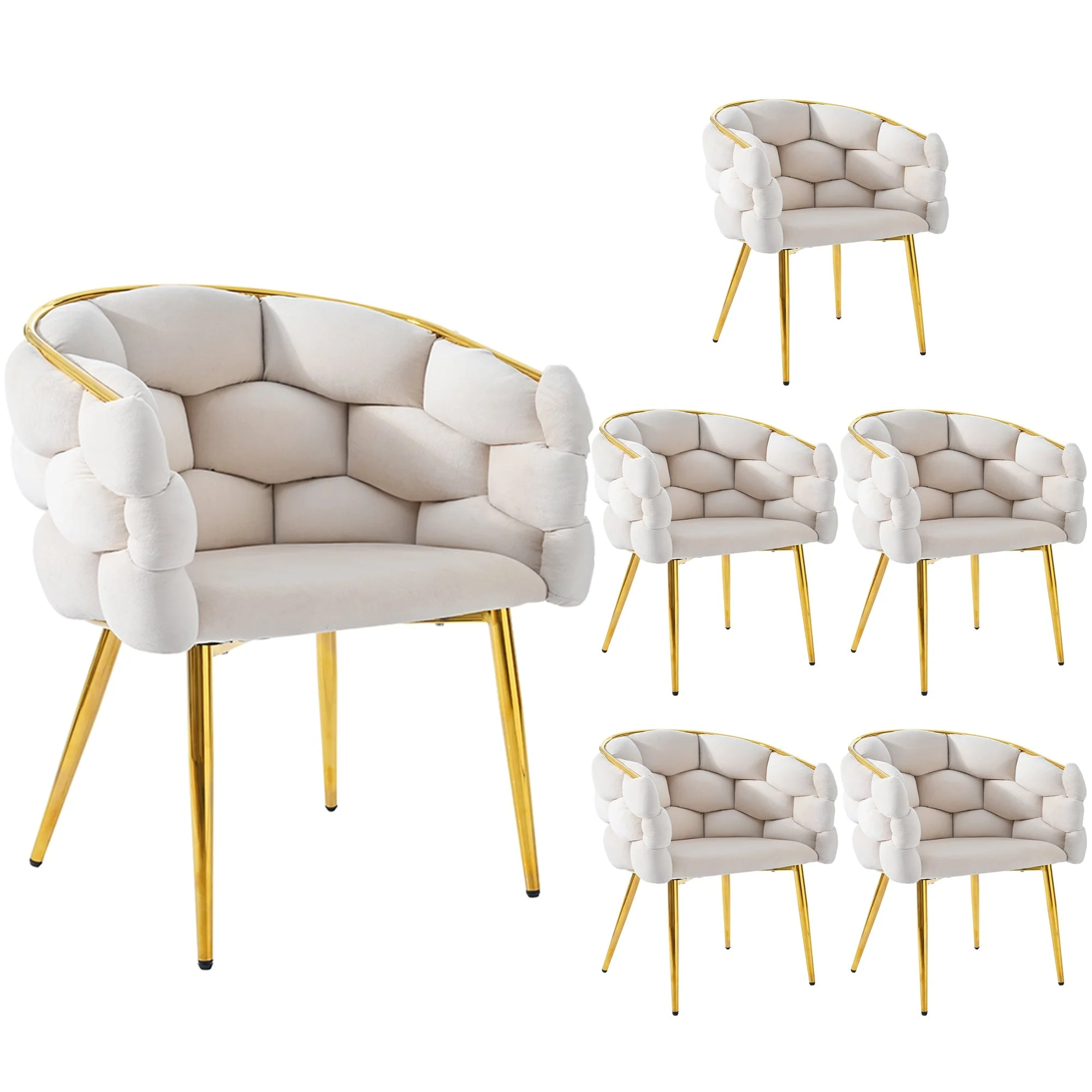 Luxurious Velvet Chairs Set of 6 Modern Gold Legs - Beige - Image 2