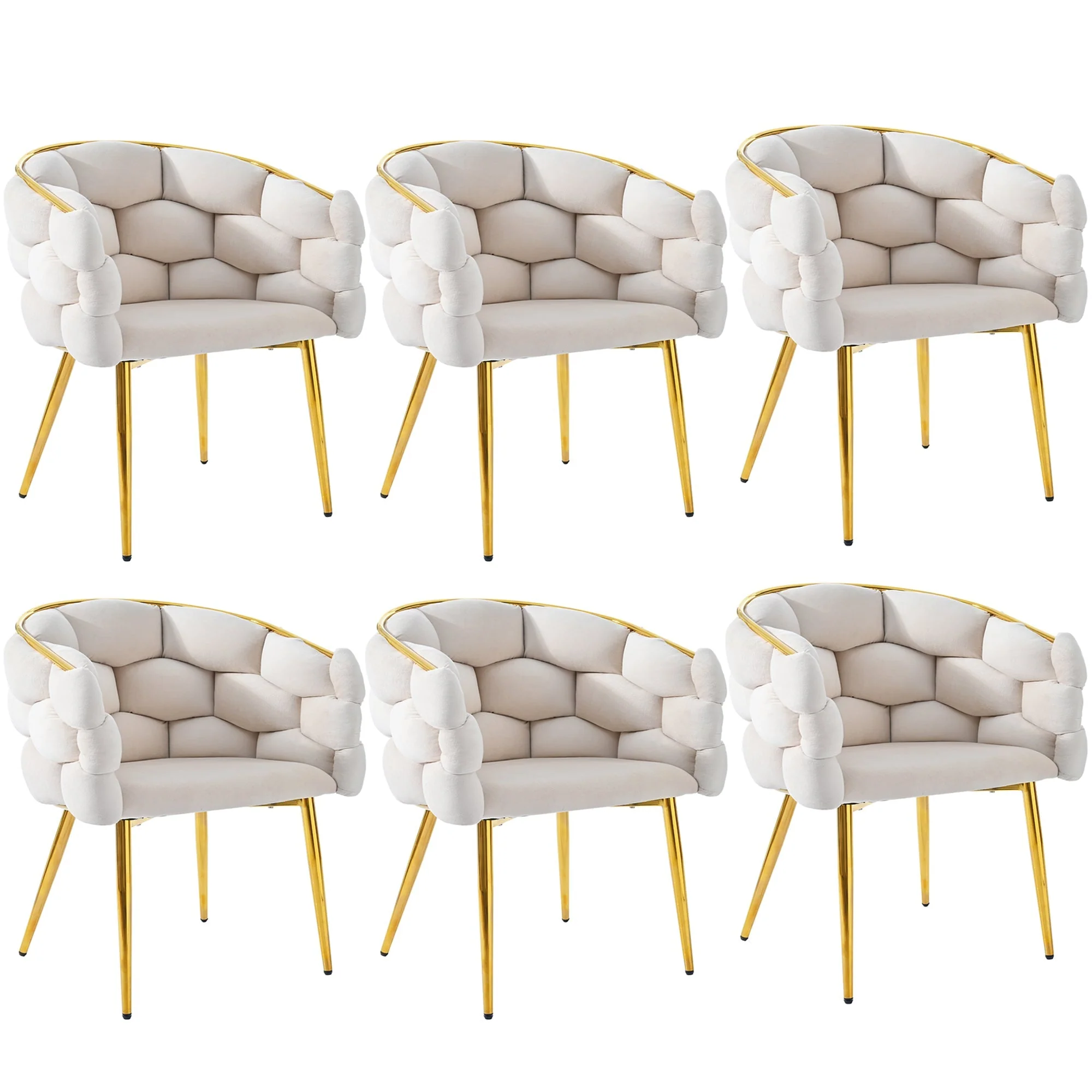 Luxurious Velvet Chairs Set of 6 Modern Gold Legs - Beige - Image 3