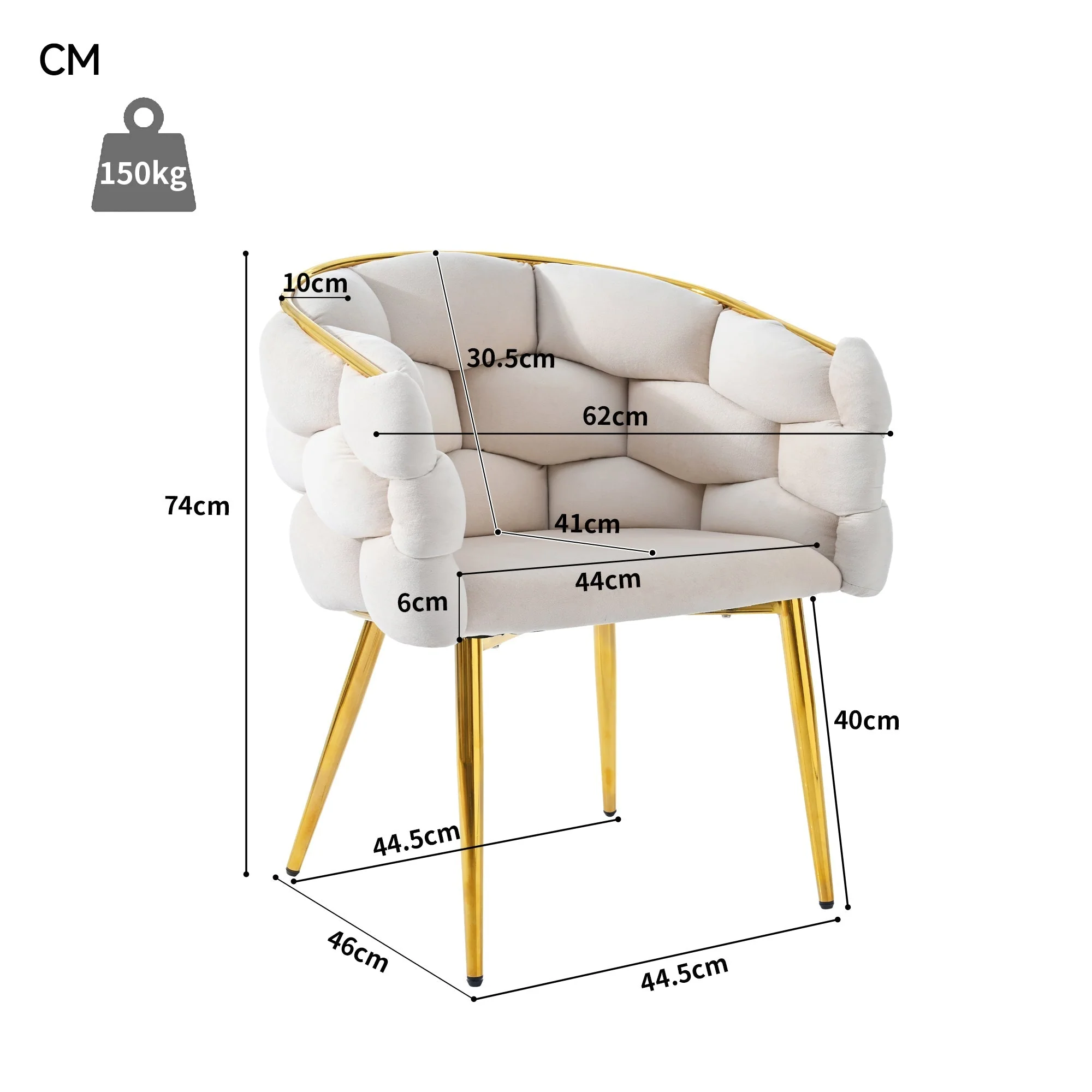 Luxurious Velvet Chairs Set of 6 Modern Gold Legs - Beige - Image 4