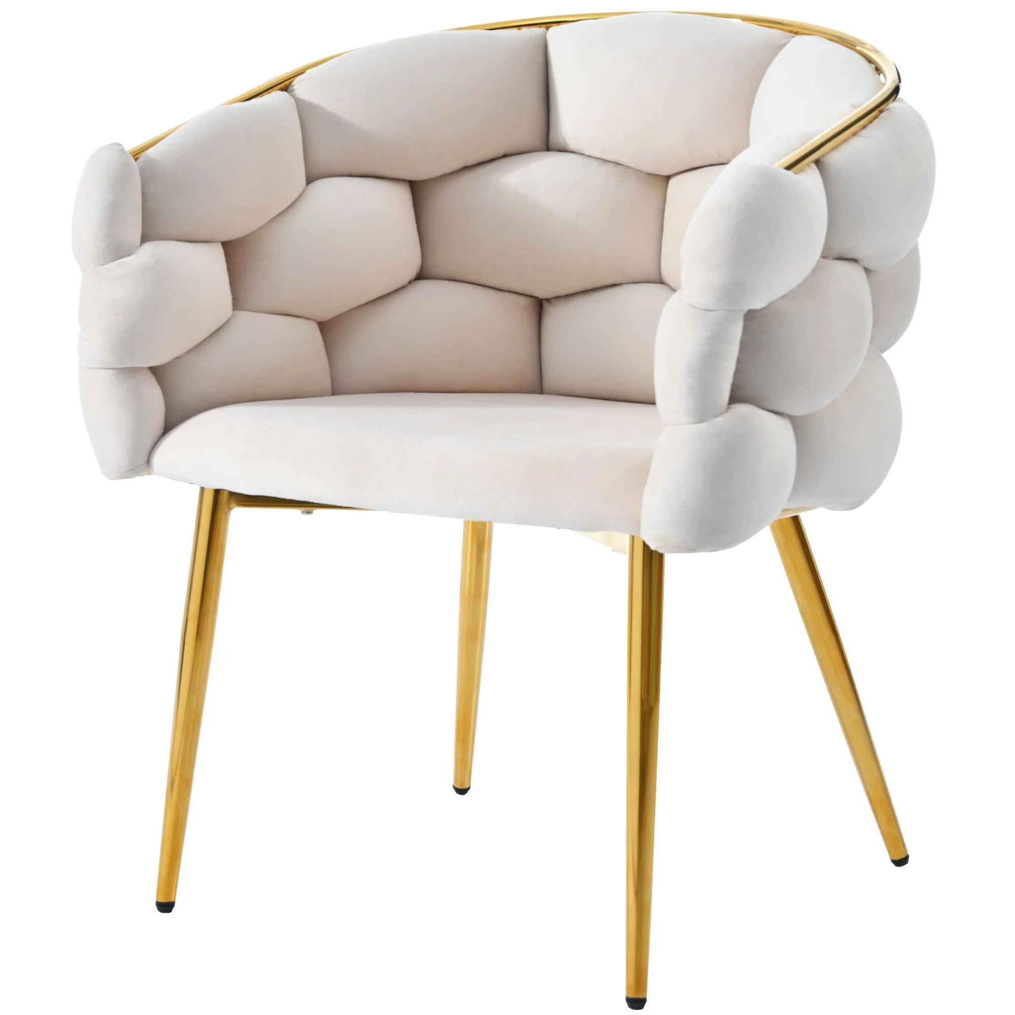 Luxurious Velvet Chairs Set of 6 Modern Gold Legs - Beige - Image 5