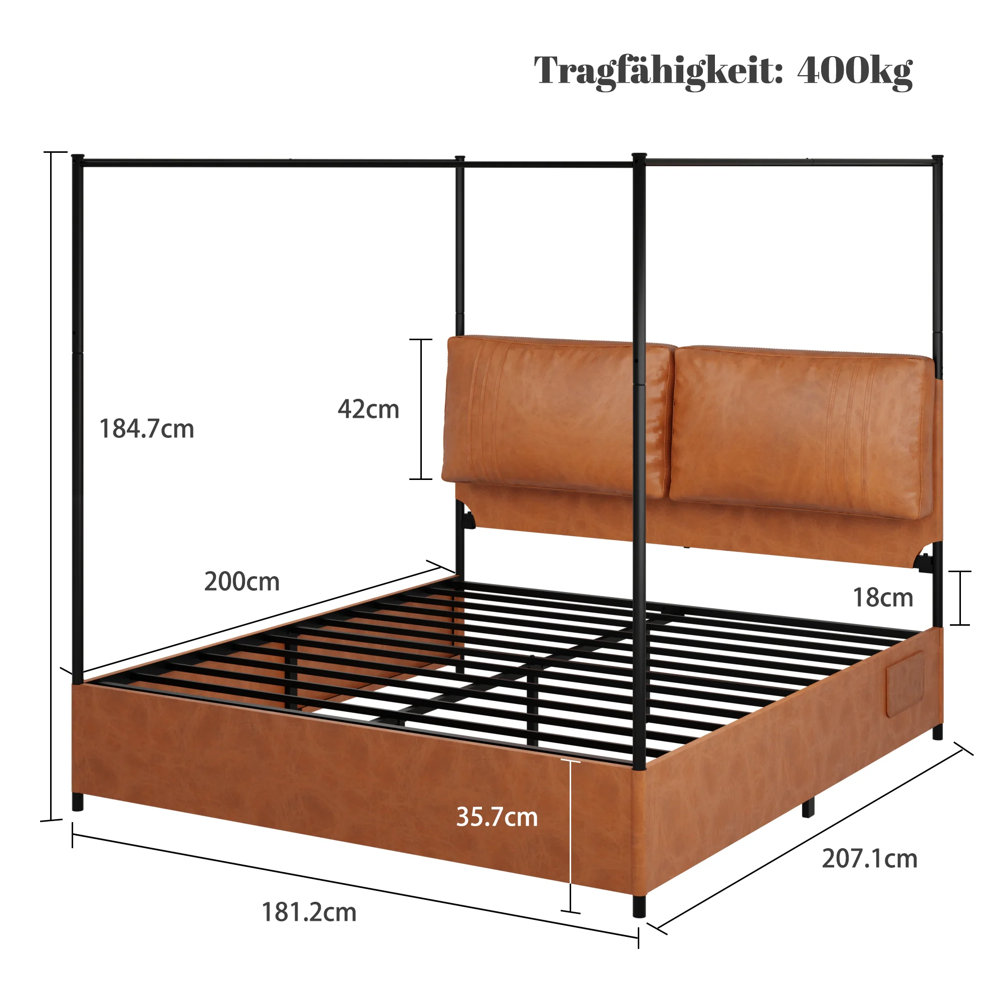 Luxury Bed 180x200cm Soft Cushions Metal Cuff, Dual-Purpose Leather - Image 2