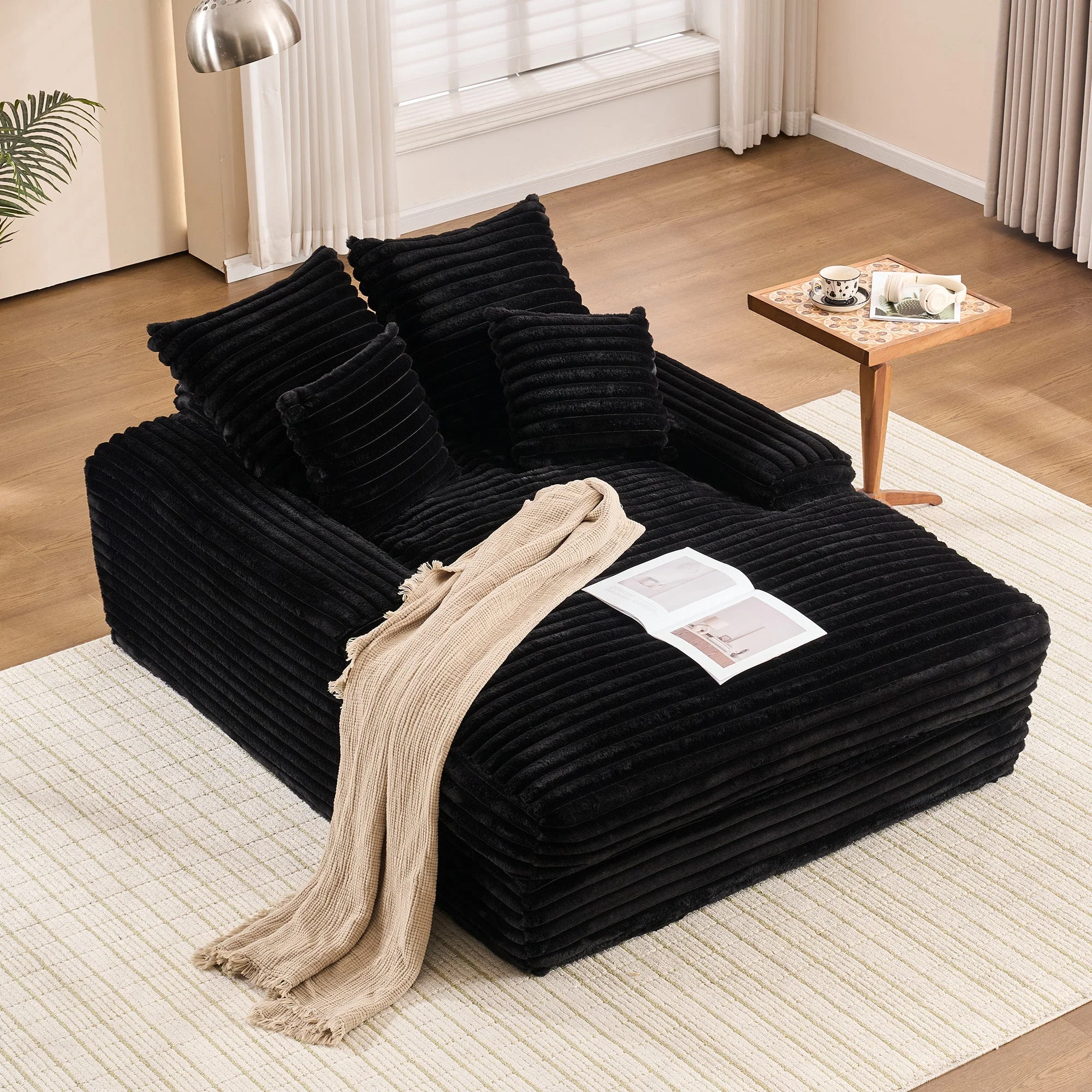Luxury Cord Sofa, Multifunctional Sofa Bed, No Assembly, Black