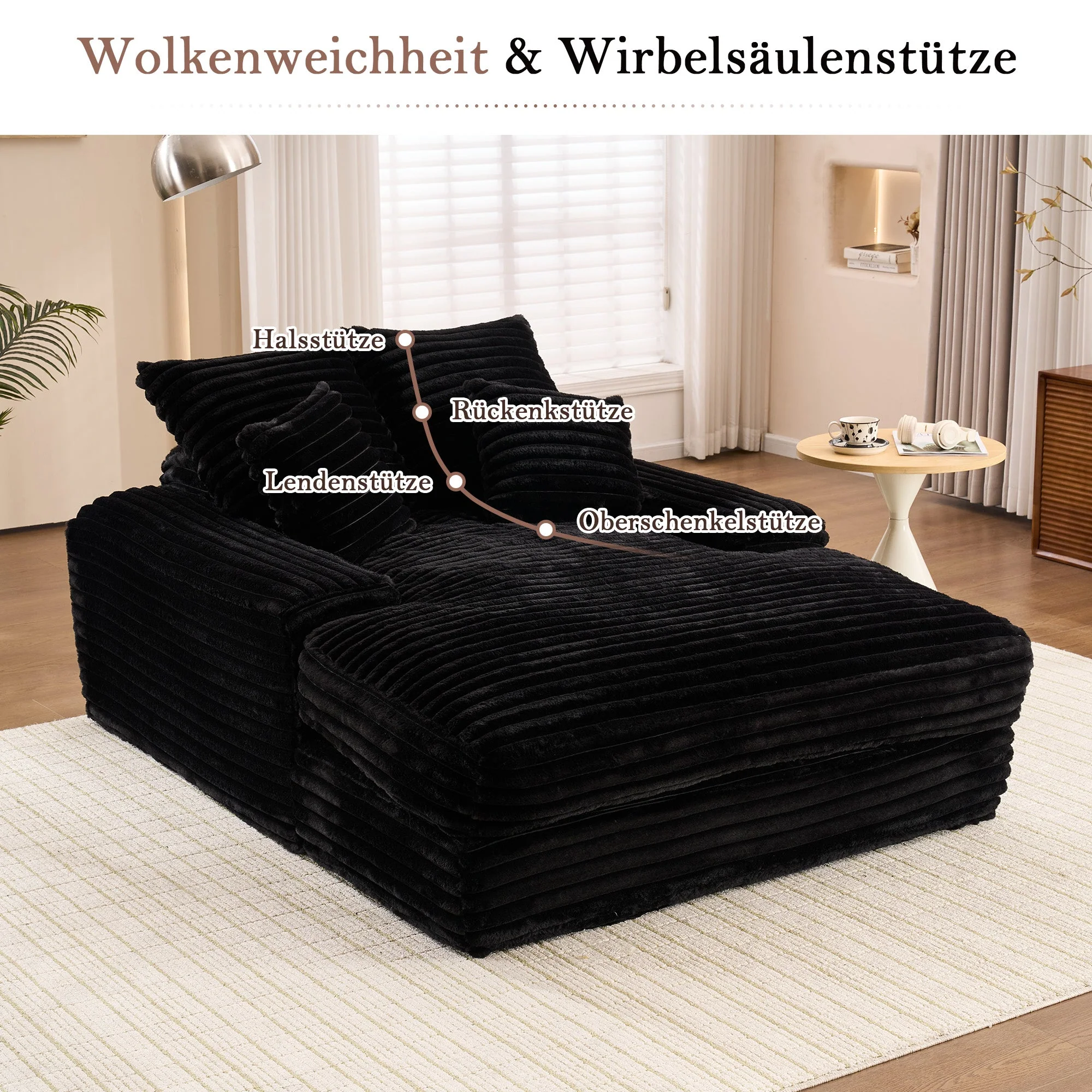 Luxury Cord Sofa, Multifunctional Sofa Bed, No Assembly, Black - Image 5