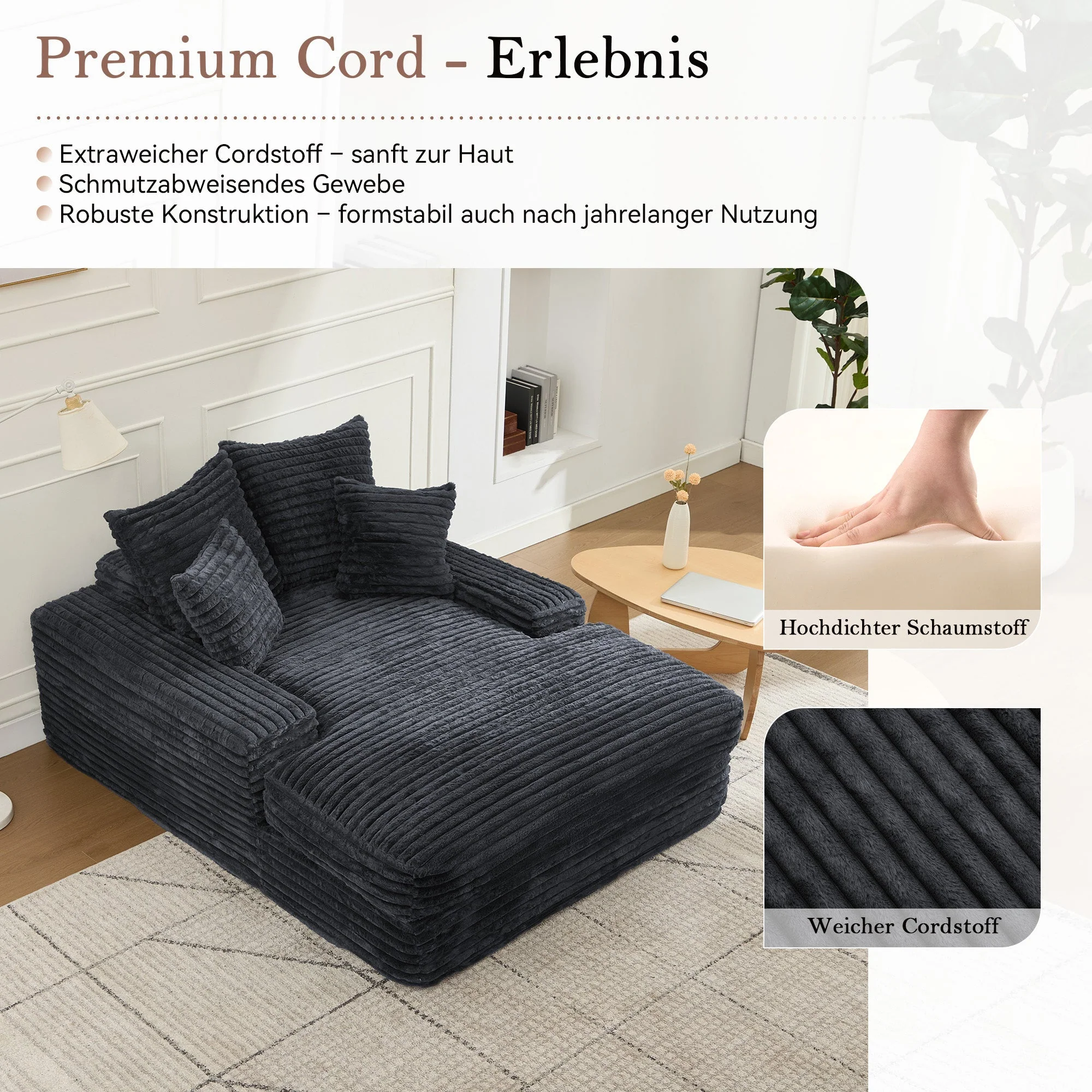 Luxury Cord Sofa, Multifunctional Sofa Bed Space-Saving, Grey - Image 3