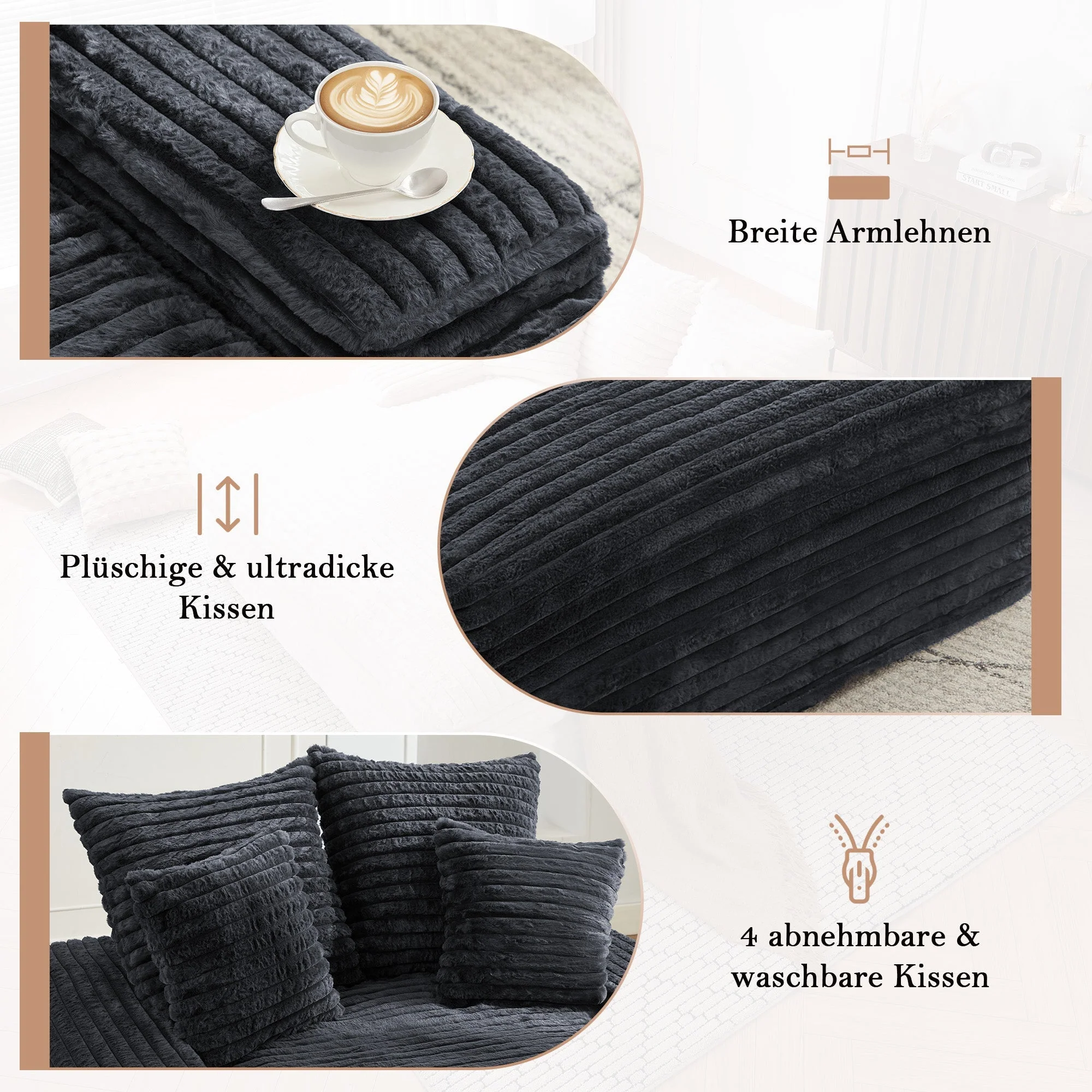Luxury Cord Sofa, Multifunctional Sofa Bed Space-Saving, Grey - Image 6