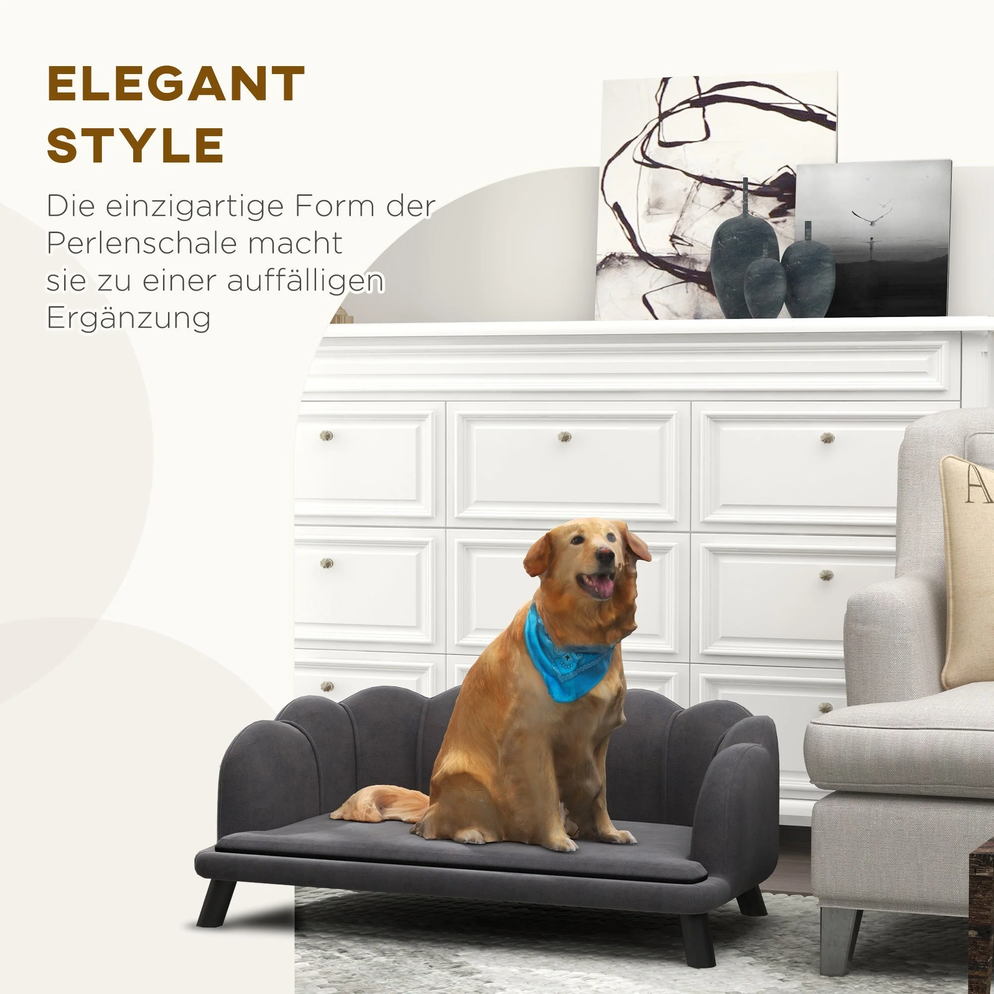 Luxury Dog Sofa, Backrest, Wooden Legs, Dark Grey - Image 6