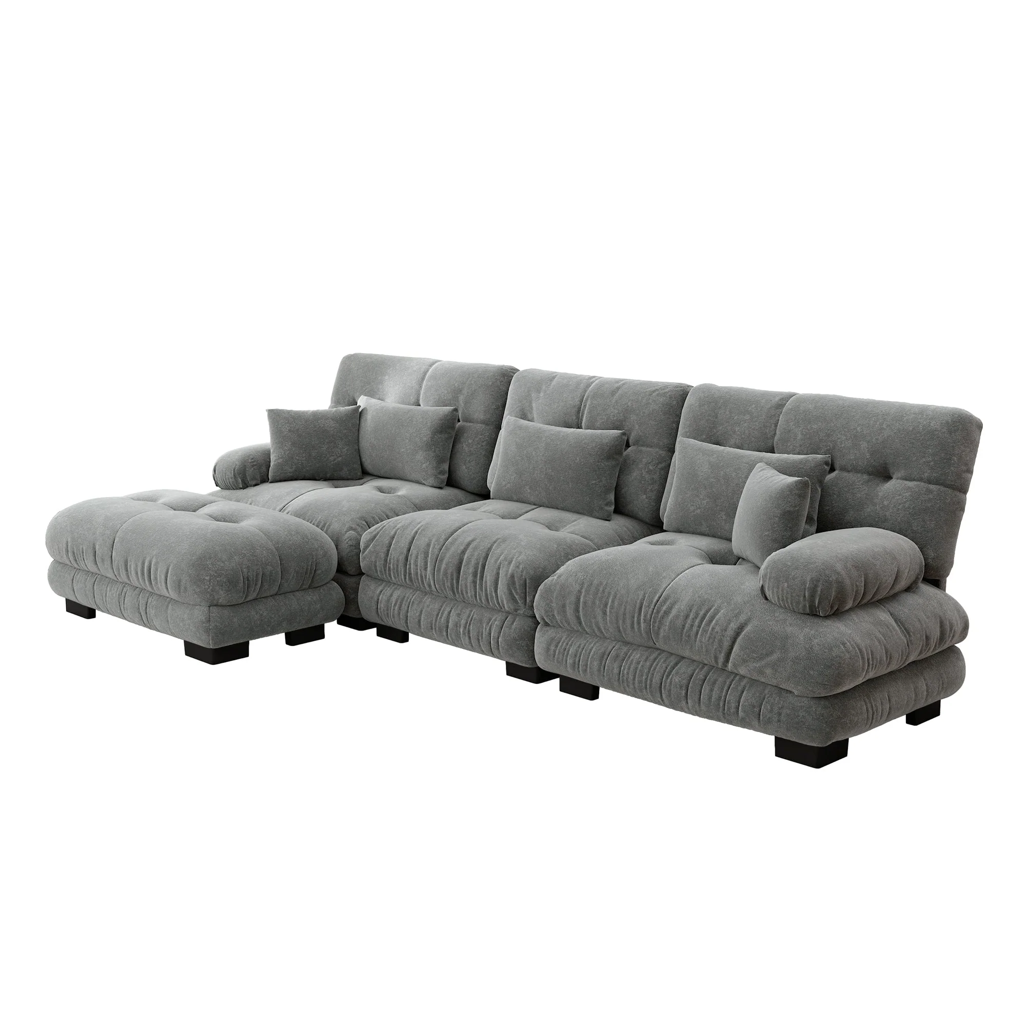 Luxury Modular Corner Sofa - Oversized L-shaped Cloud Couch with Ottoman, Chenille Grey - Image 5