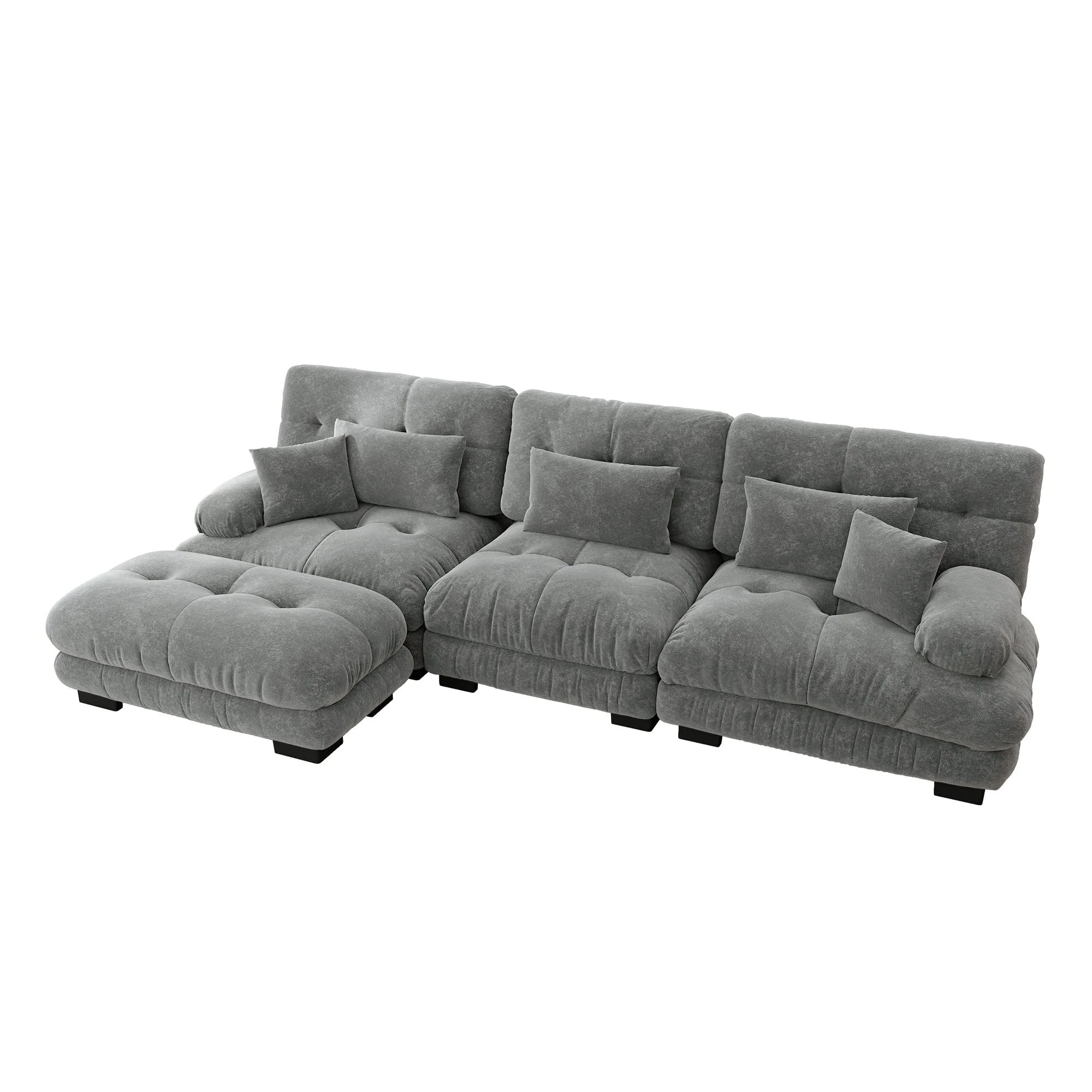 Luxury Modular Corner Sofa - Oversized L-shaped Cloud Couch with Ottoman, Chenille Grey - Image 6
