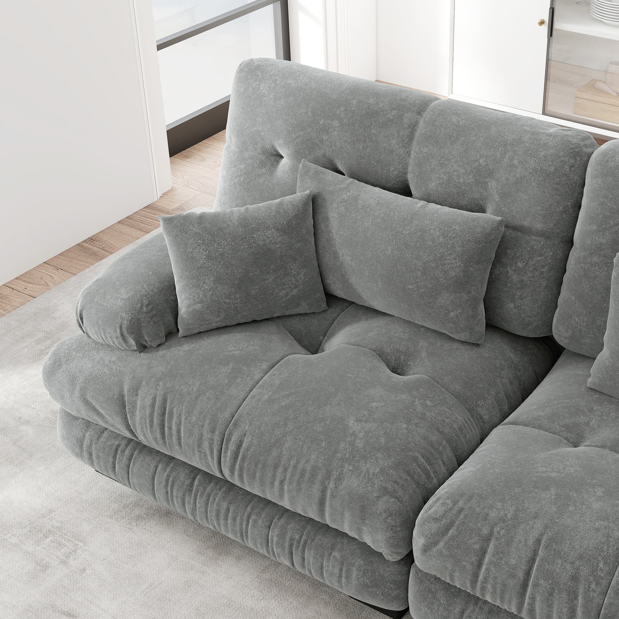 Luxury Modular Corner Sofa - Oversized L-shaped Cloud Couch with Ottoman, Chenille Grey - Image 9
