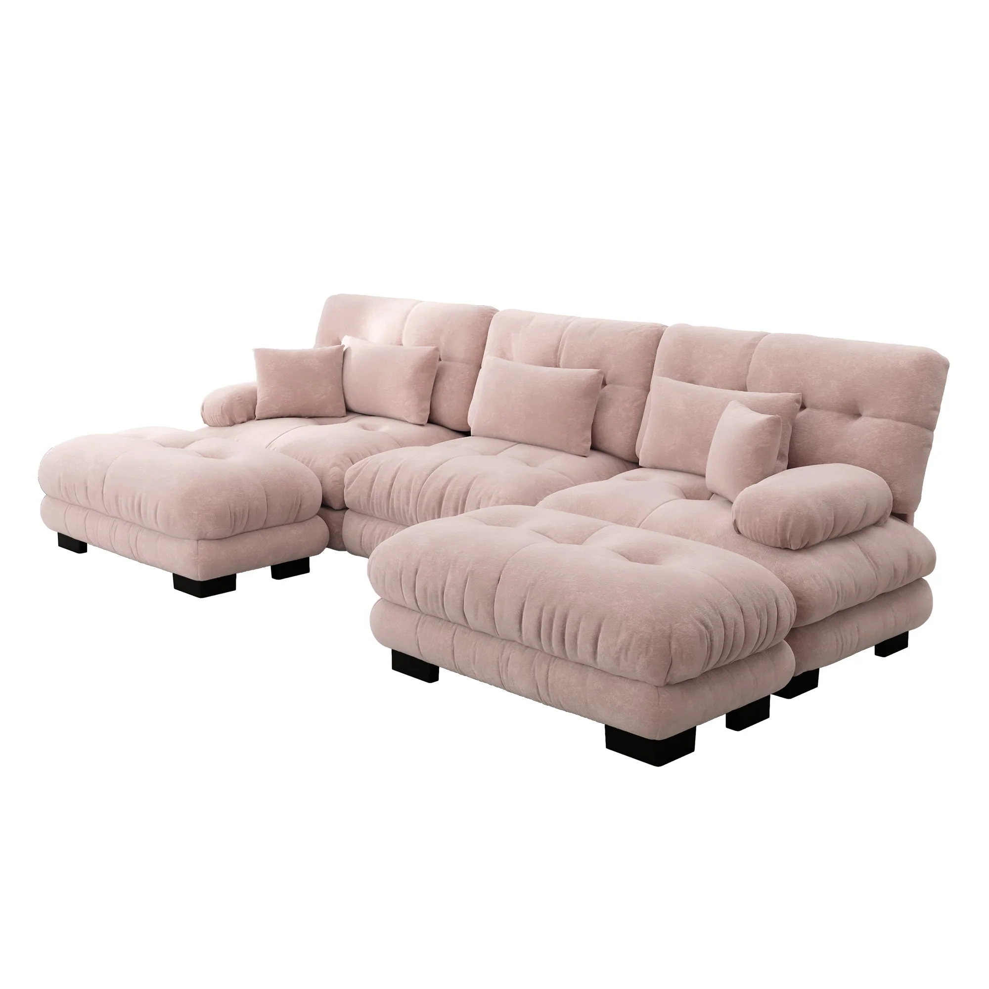 Luxury Modular Corner Sofa - Oversized U-shaped Cloud Couch, Deep Seating, Convertible Sleeper with Ottoman, Chenille Pink - Image 5