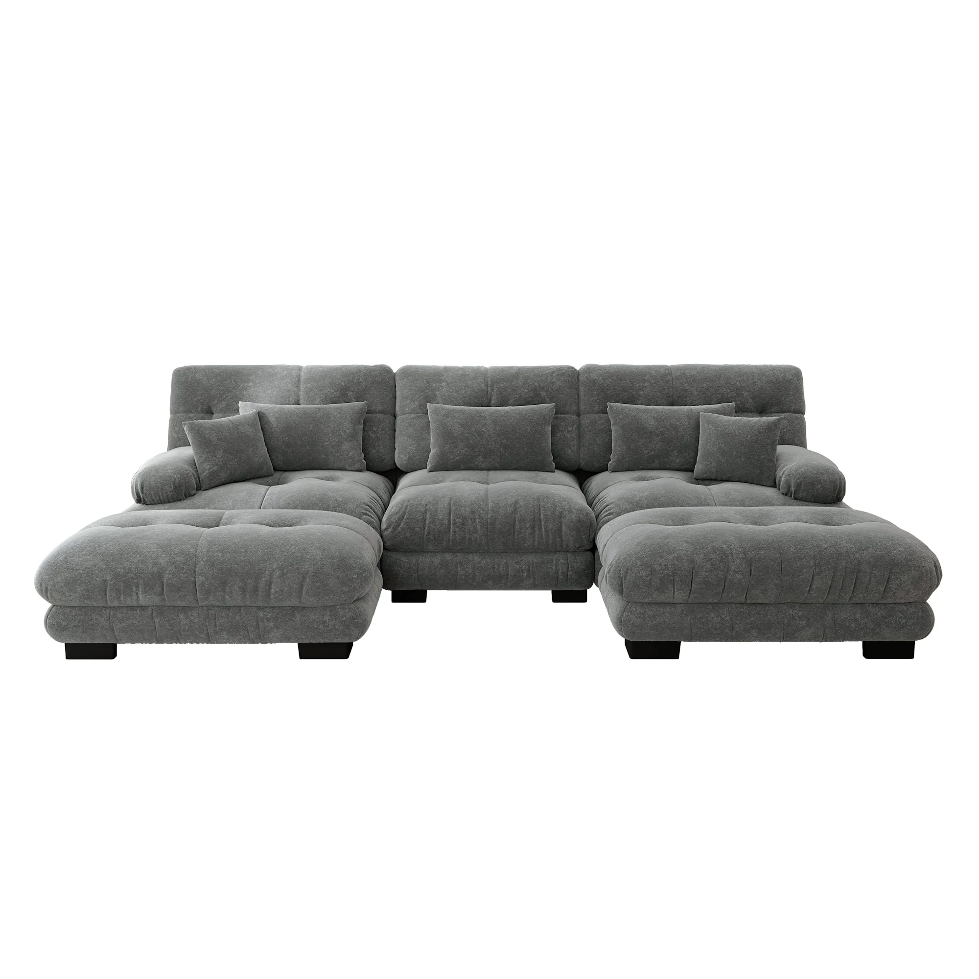 Luxury Modular Corner Sofa, Oversized U-shaped Cloud with Ottoman, Chenille Grey - Image 4