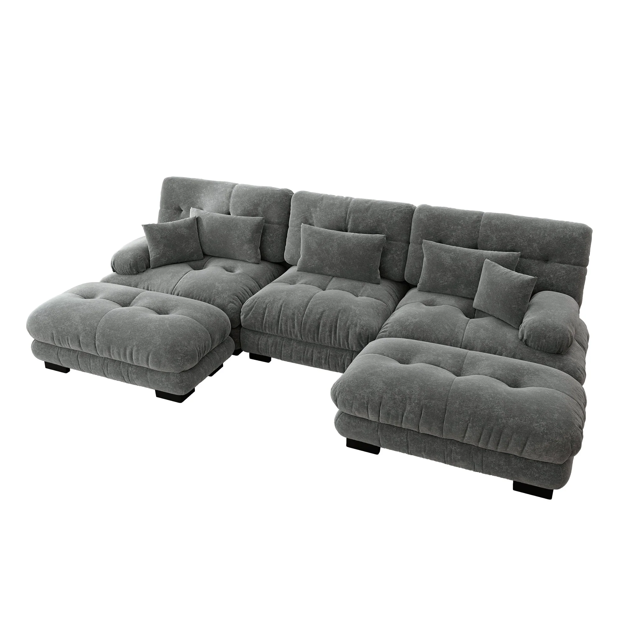 Luxury Modular Corner Sofa, Oversized U-shaped Cloud with Ottoman, Chenille Grey - Image 5