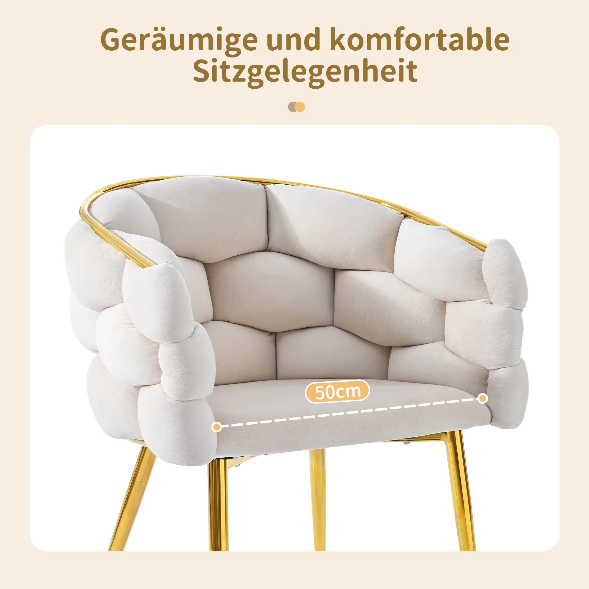 Luxury Velvet Chair, Modern Dining Accent Makeup Chair Gold-Plated Iron Legs, Beige - Image 10
