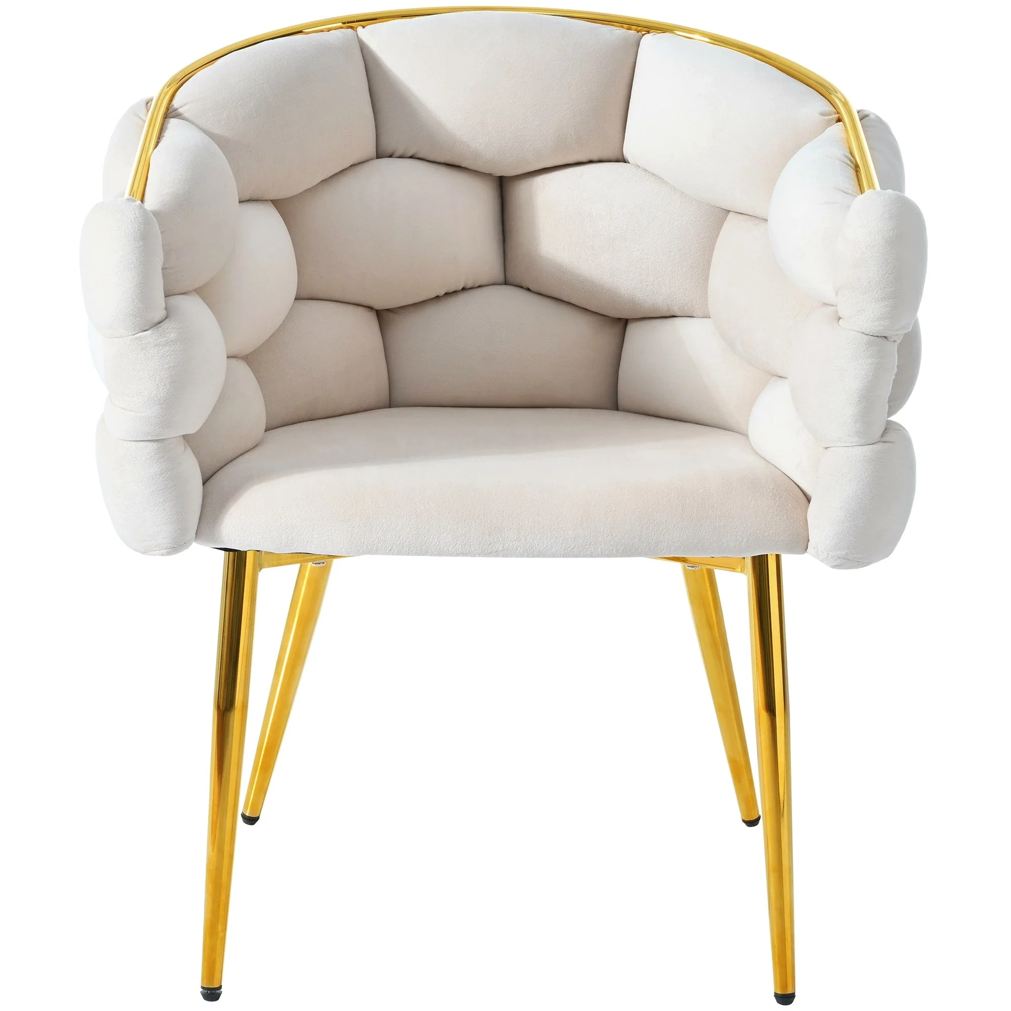 Luxury Velvet Chair, Modern Dining Accent Makeup Chair Gold-Plated Iron Legs, Beige - Image 4