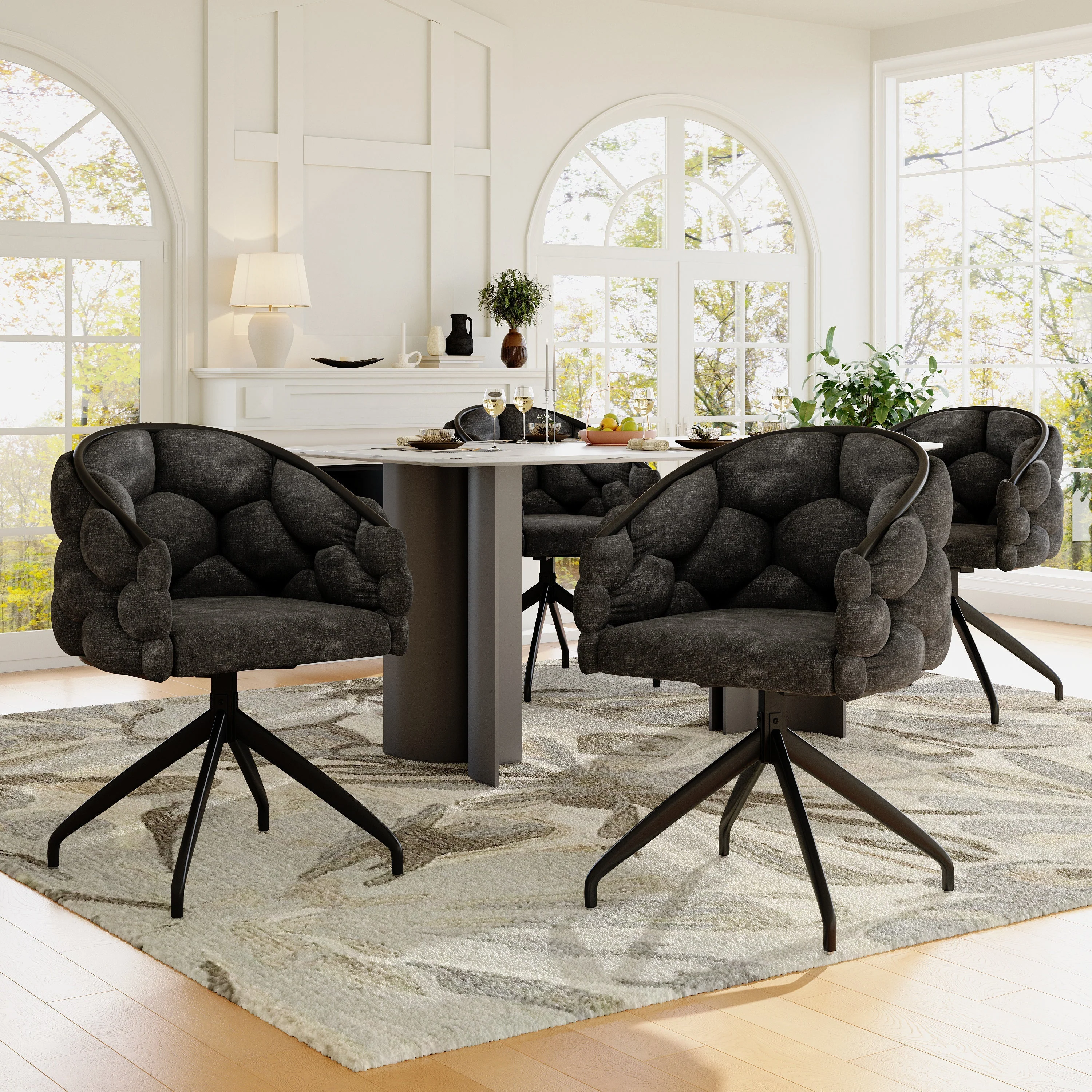 Luxury Velvet Chairs (Set of 4) 360° Swivel Ergonomic Dining Grey