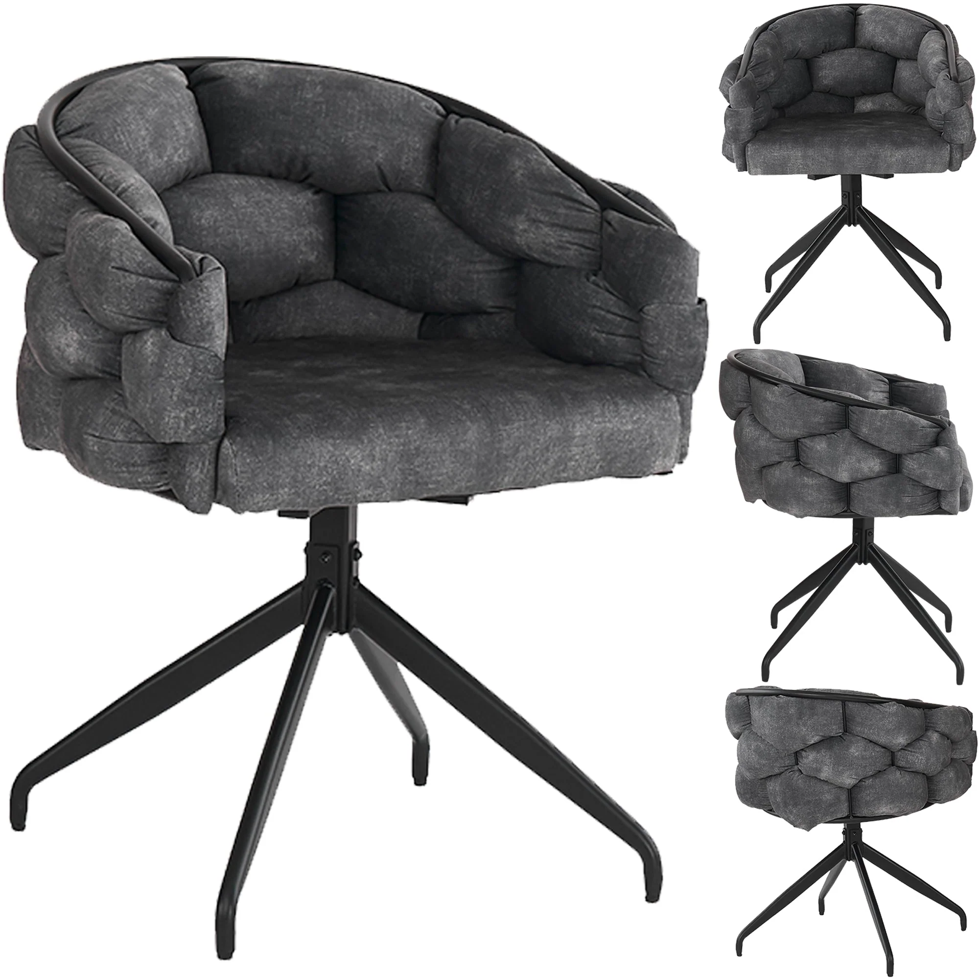 Luxury Velvet Chairs (Set of 4) 360° Swivel Ergonomic Dining Grey - Image 3