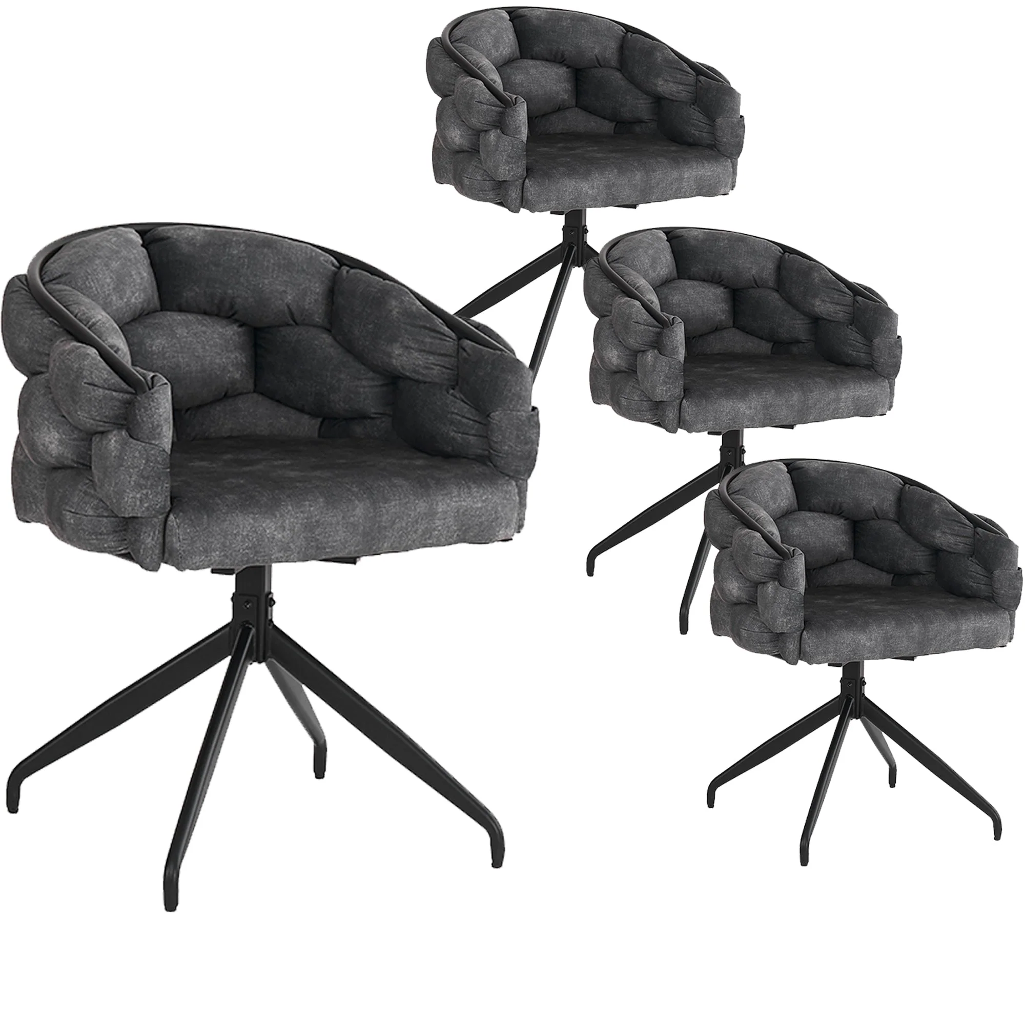 Luxury Velvet Chairs (Set of 4) 360° Swivel Ergonomic Dining Grey - Image 4