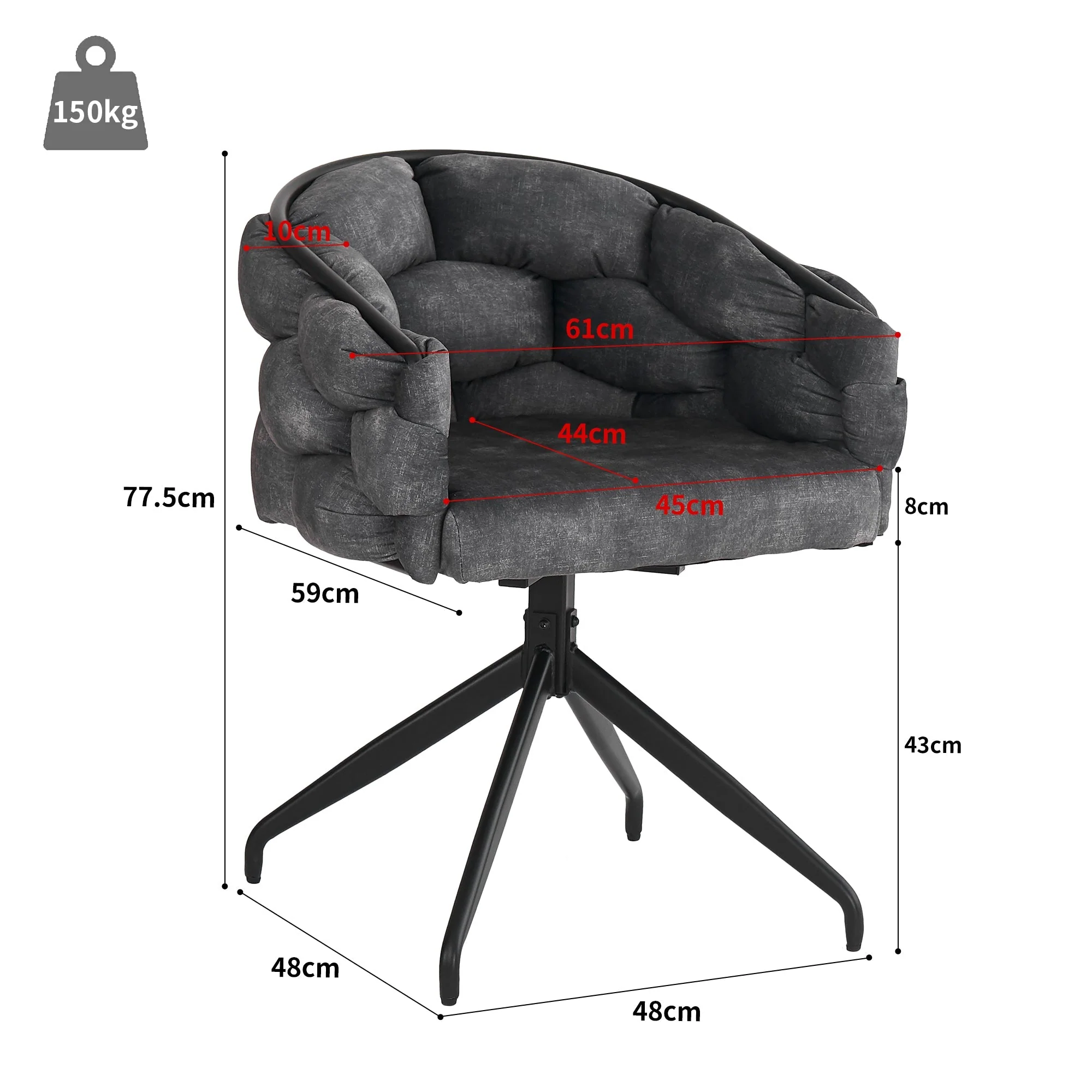 Luxury Velvet Chairs (Set of 4) 360° Swivel Ergonomic Dining Grey - Image 5
