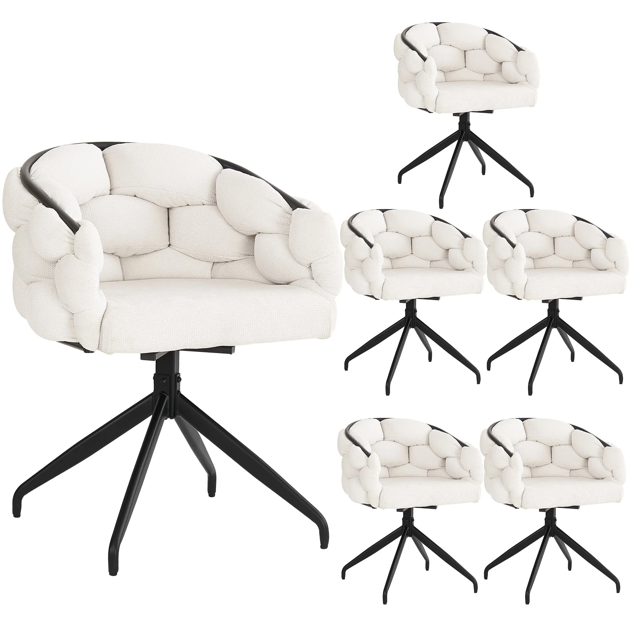 Luxury Velvet Chairs Set of 6 Swivel Ergonomic - Beige - Image 2