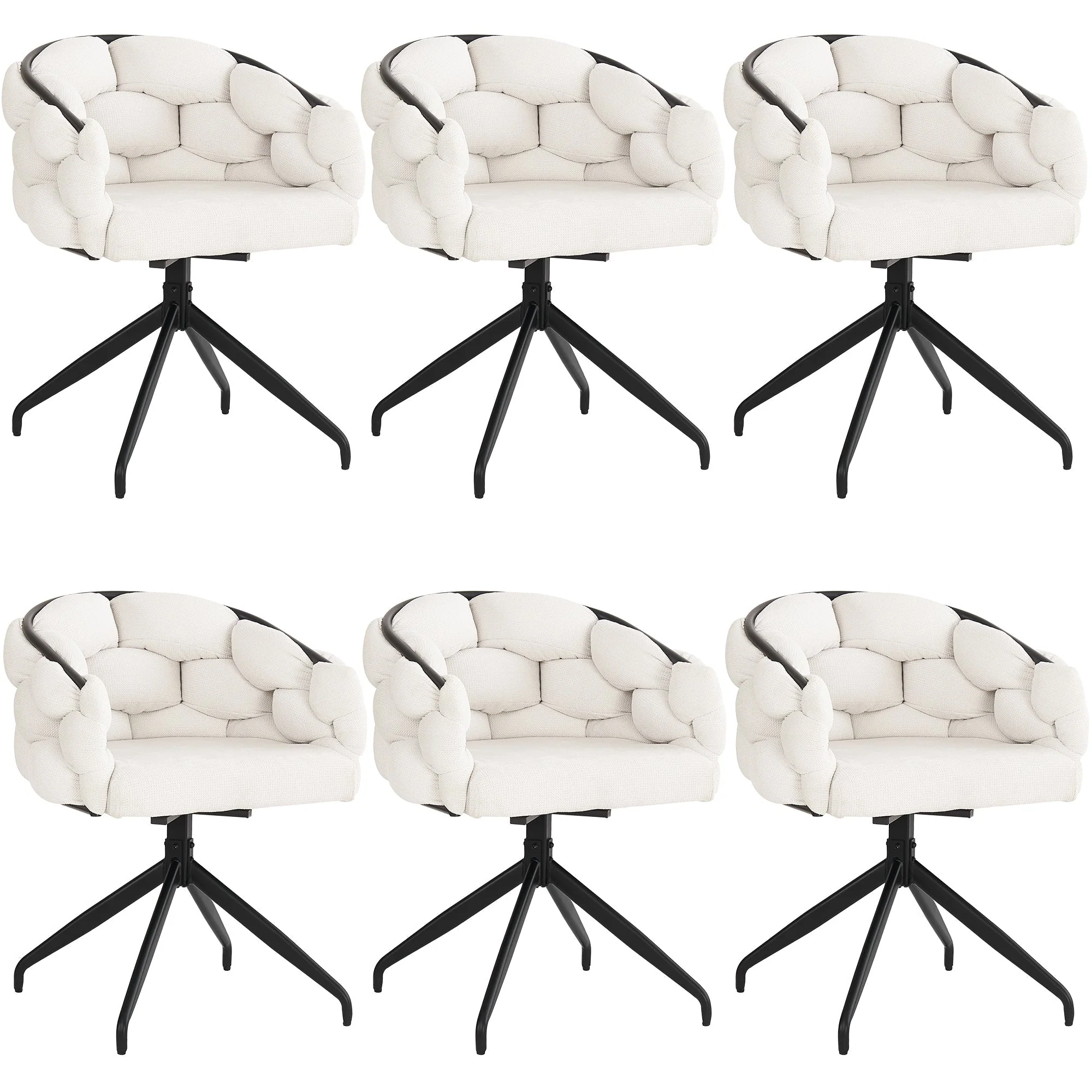 Luxury Velvet Chairs Set of 6 Swivel Ergonomic - Beige - Image 3