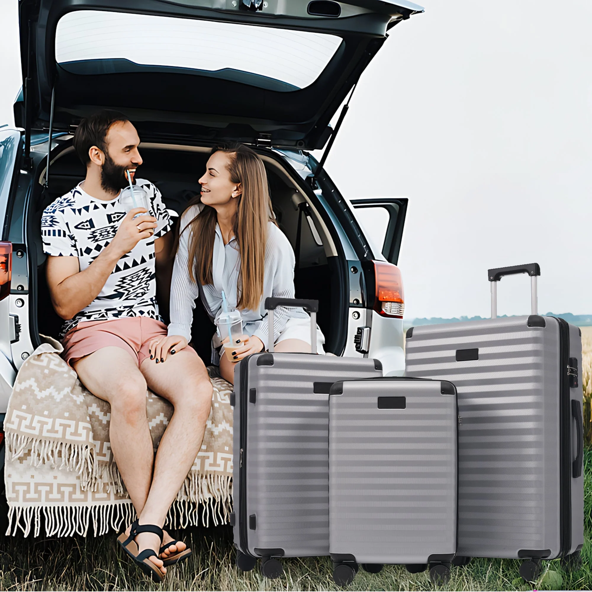 M&L&XL 3-Piece Suitcase Set - Expandable, Reinforced Corners, Cup Holder, TSA Lock, 360° Rotating Wheels, ABS Hard-Shell - Image 4