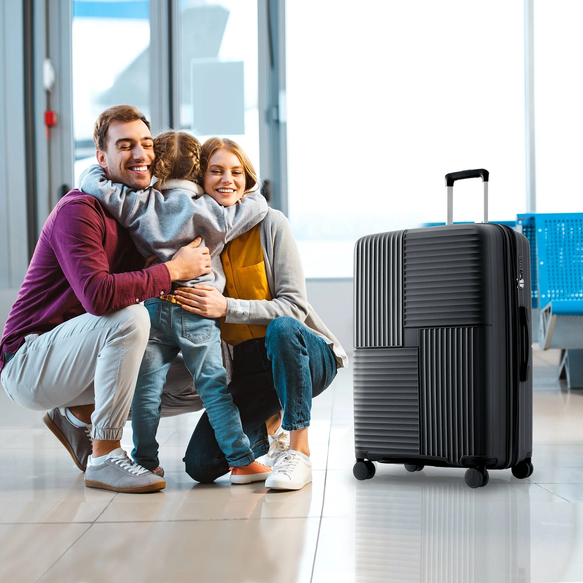 M-L-XL Luggage Set, Lightweight, Durable, Universal Double Wheels, TSA Lock, Black - Image 3