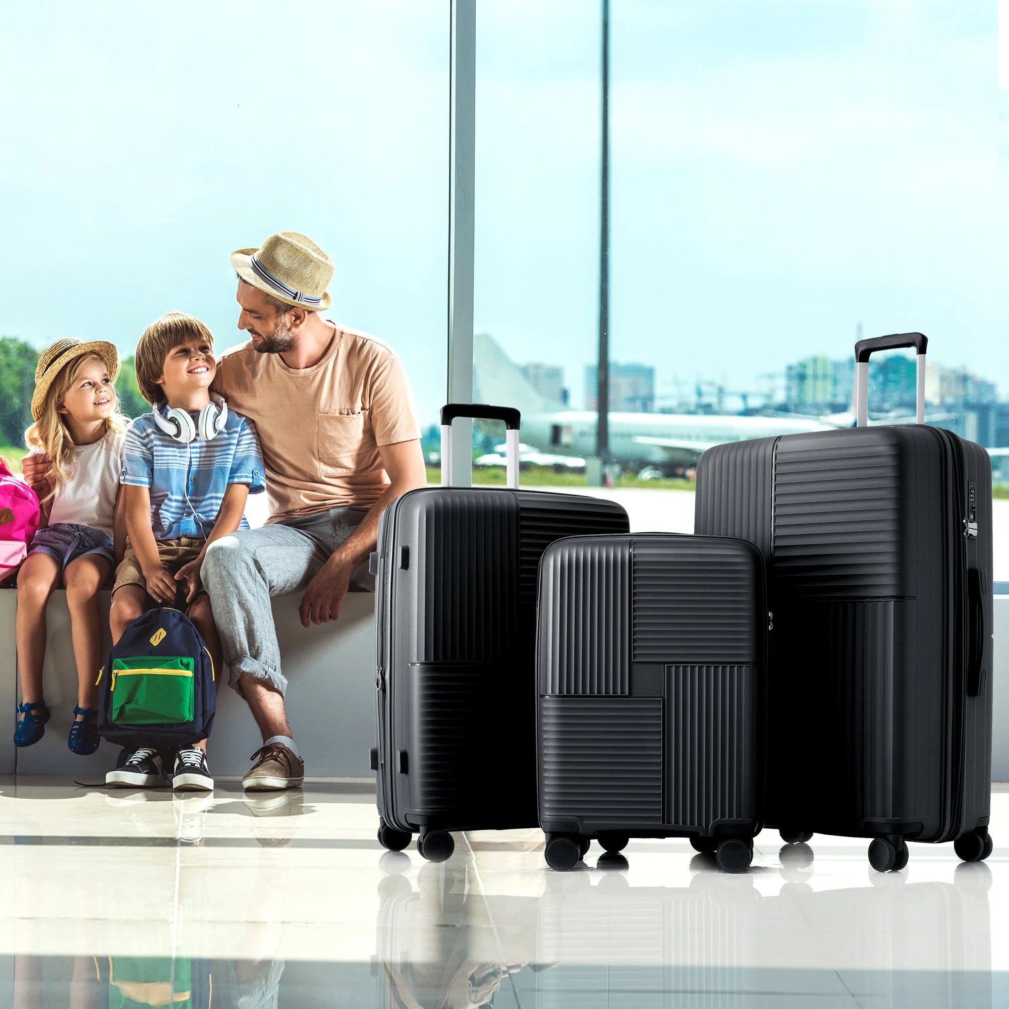 M-L-XL Luggage Set, Lightweight, Durable, Universal Double Wheels, TSA Lock, Black - Image 4