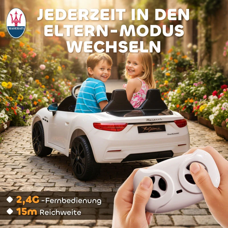 Maserati Electric Car for Children, 2-Seater 12V Battery with Remote Control, White - Image 6