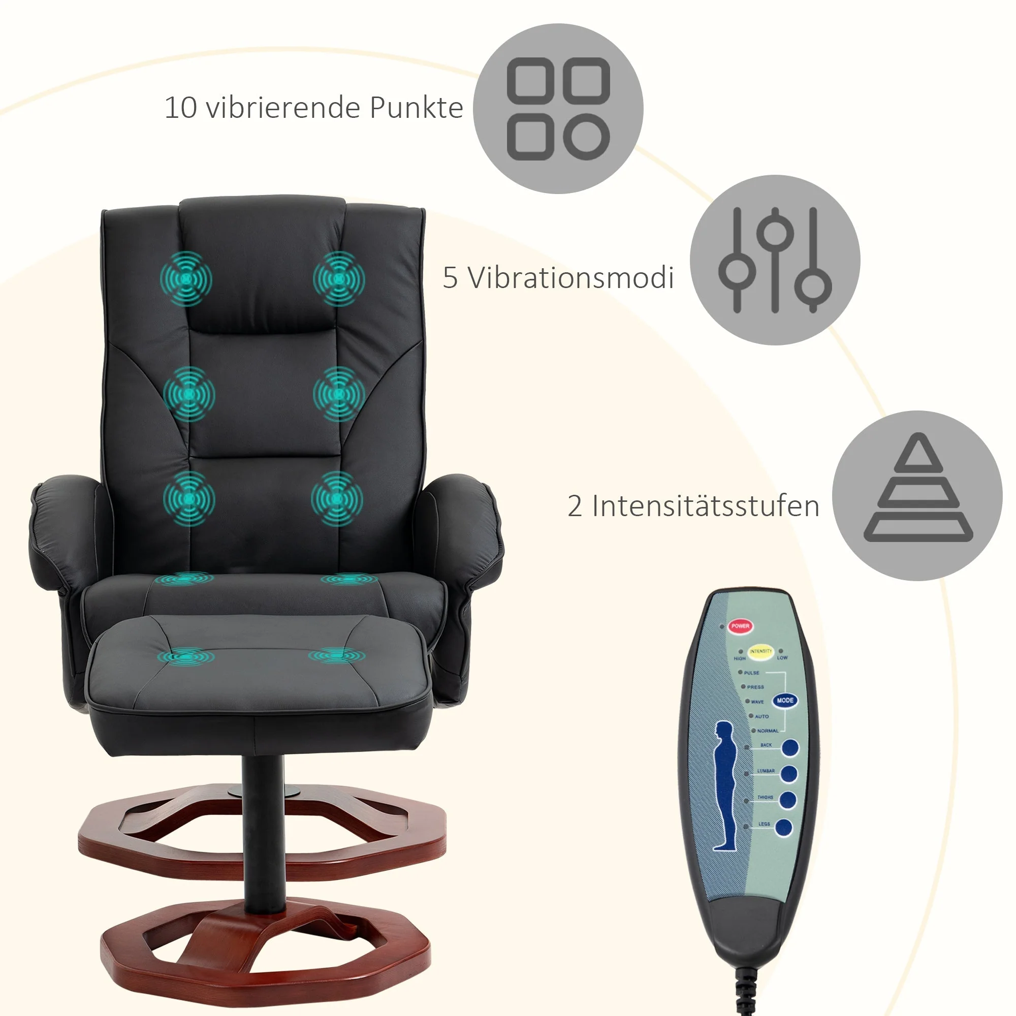 Massage Chair/Lounger, 360° Swivel Recliner with Footrest, Faux Leather - Image 4