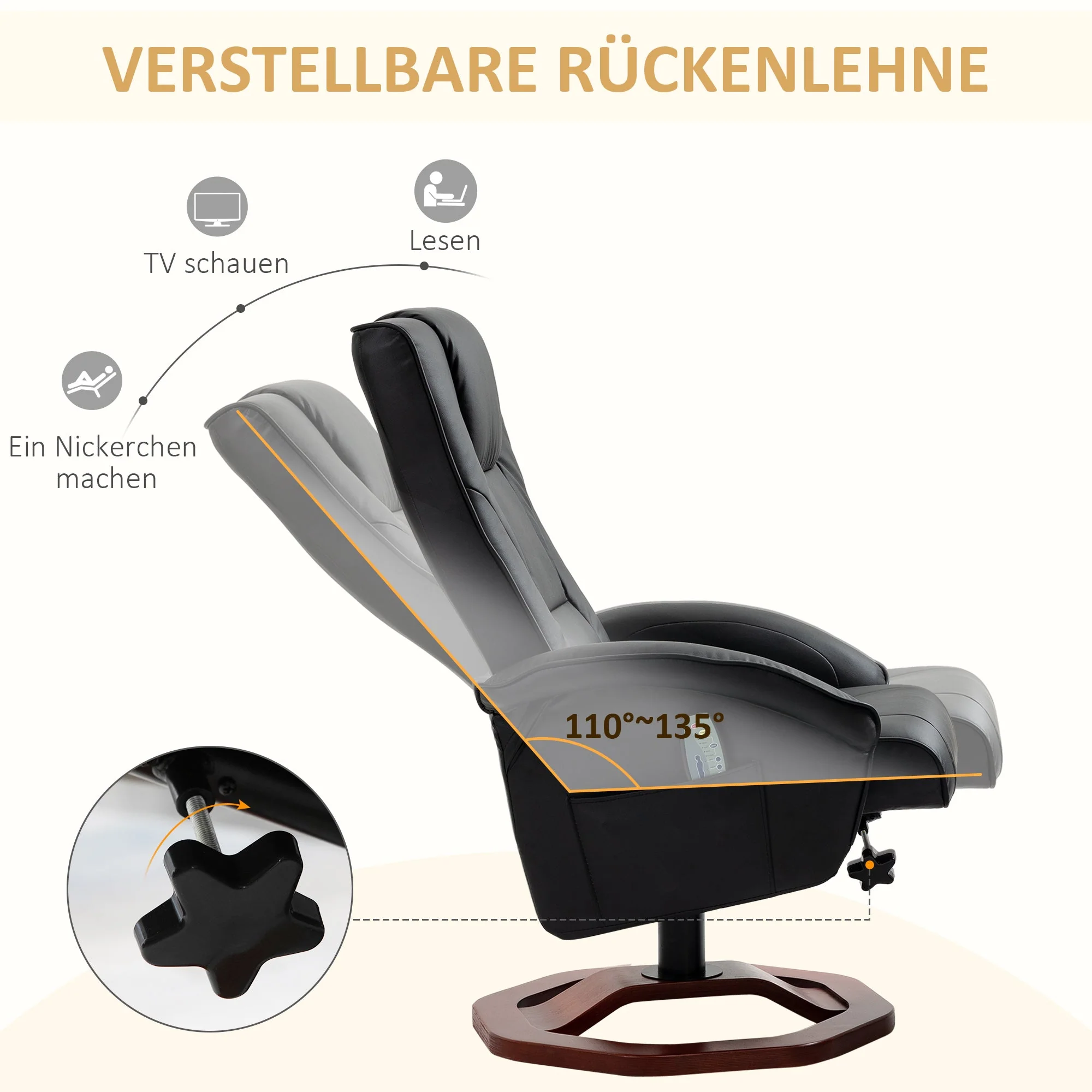 Massage Chair/Lounger, 360° Swivel Recliner with Footrest, Faux Leather - Image 5