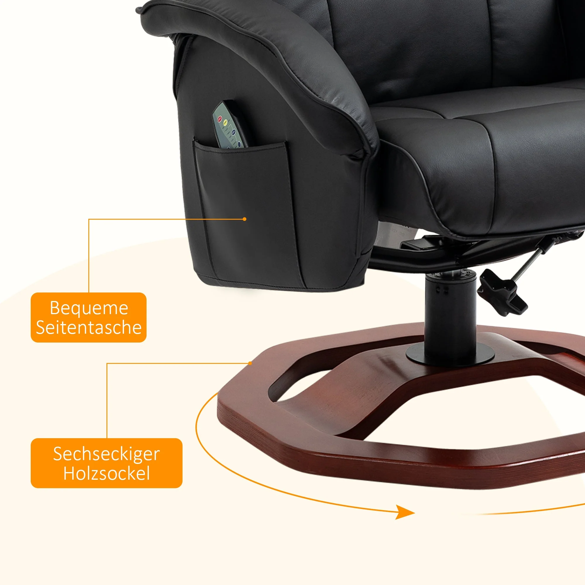 Massage Chair/Lounger, 360° Swivel Recliner with Footrest, Faux Leather - Image 6
