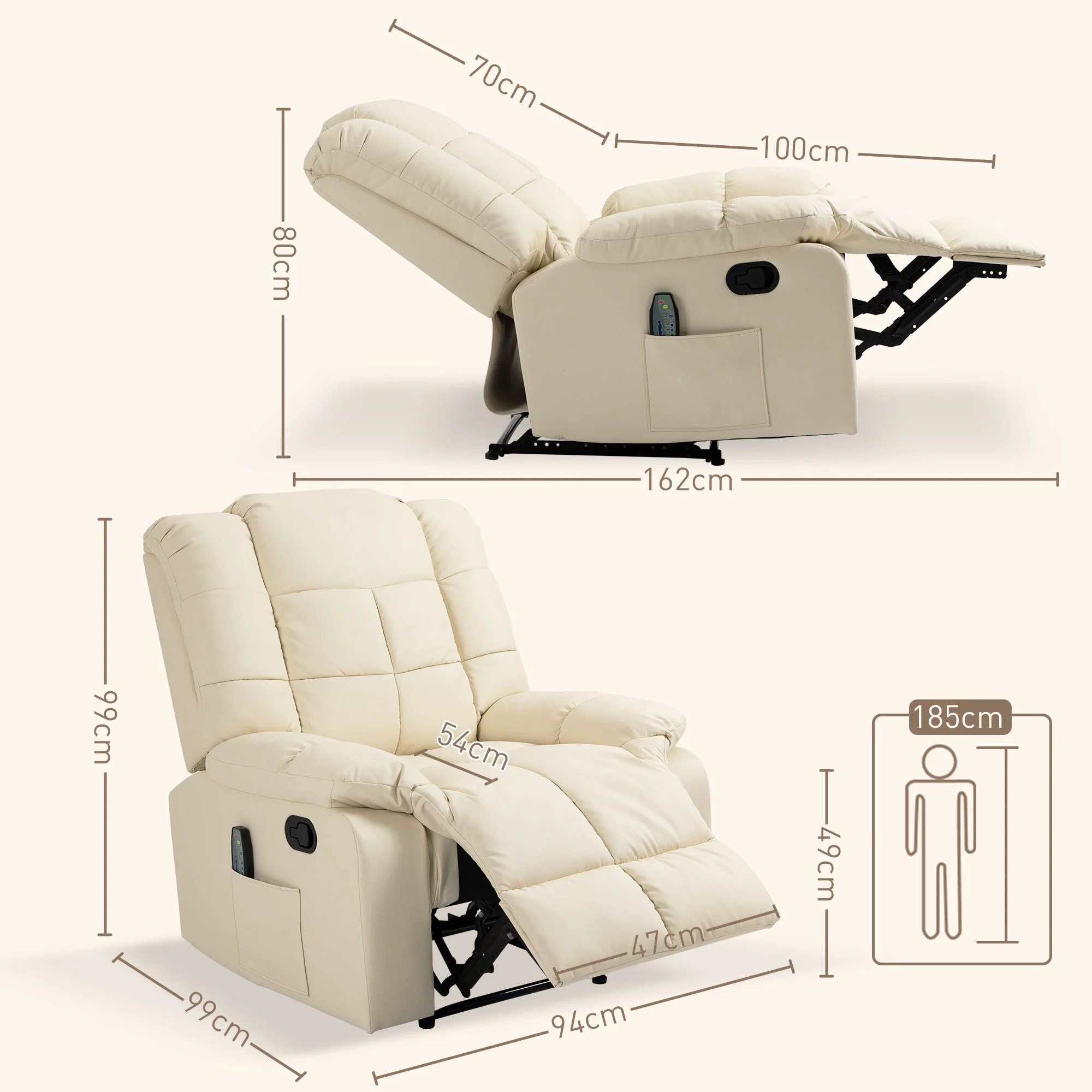 Massage chair TV chair electric relaxation with massage function artificial leather cream white - Image 3