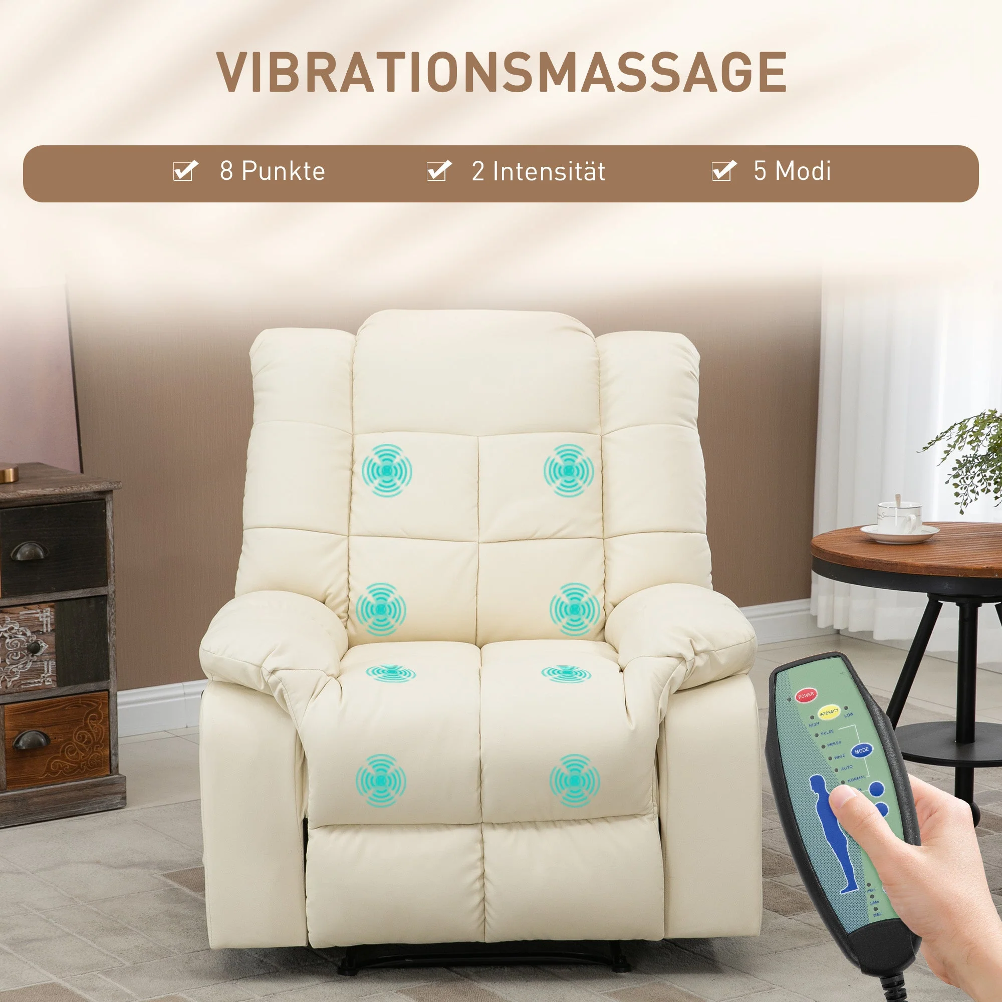 Massage chair TV chair electric relaxation with massage function artificial leather cream white - Image 4