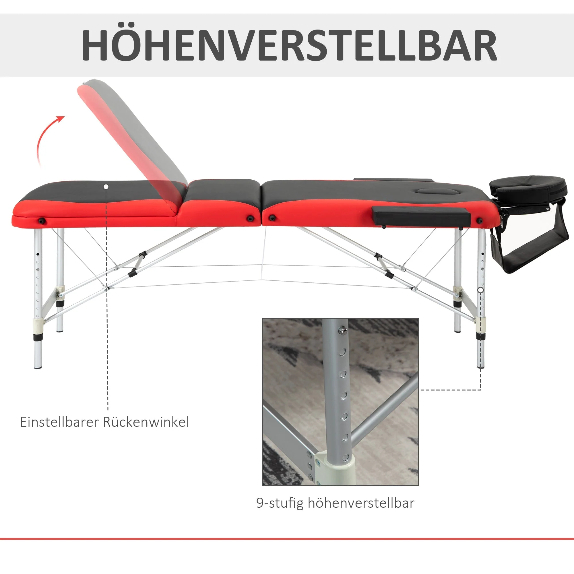 Massage Table Foldable Height-Adjustable 215x60cm Aluminum & Foam - Image 4