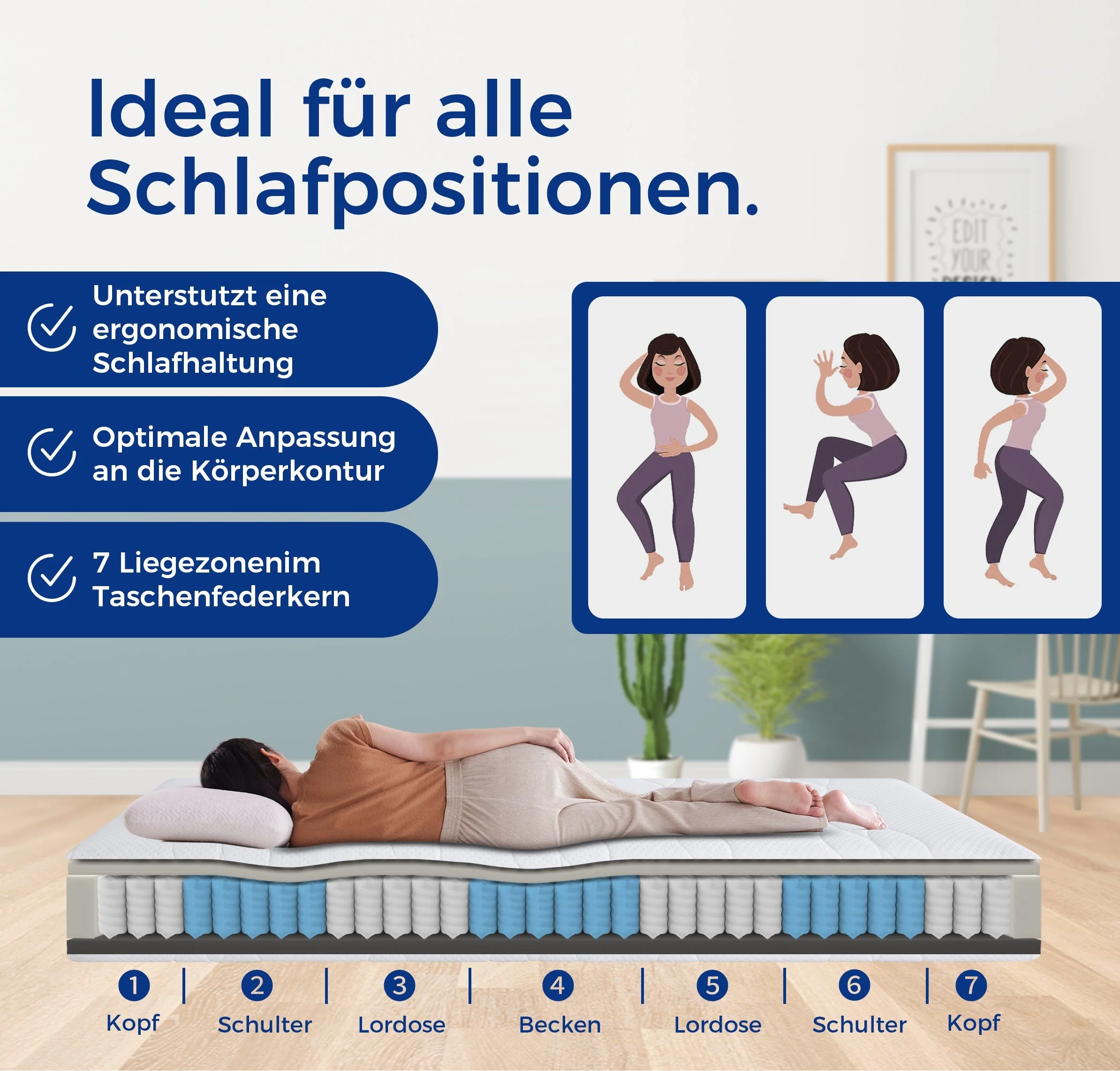 Mattress 90x200cm Pocket Spring H3 7-Zone Ergonomic 20cm Height Oeko-Tex Certified - Image 8