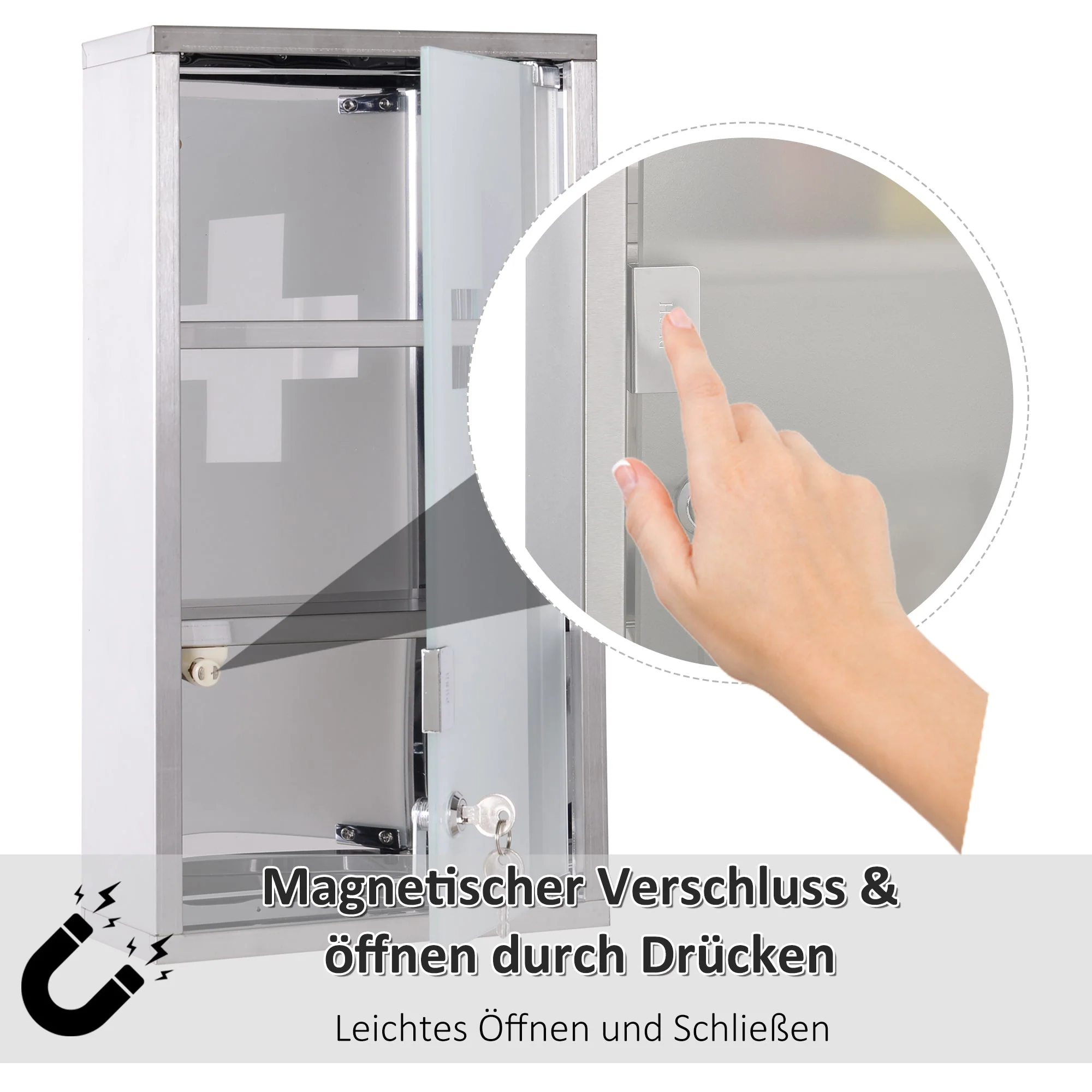 Medicine Cabinet 3 Compartments Home Pharmacy 25x12x48cm Stainless Steel - Image 4