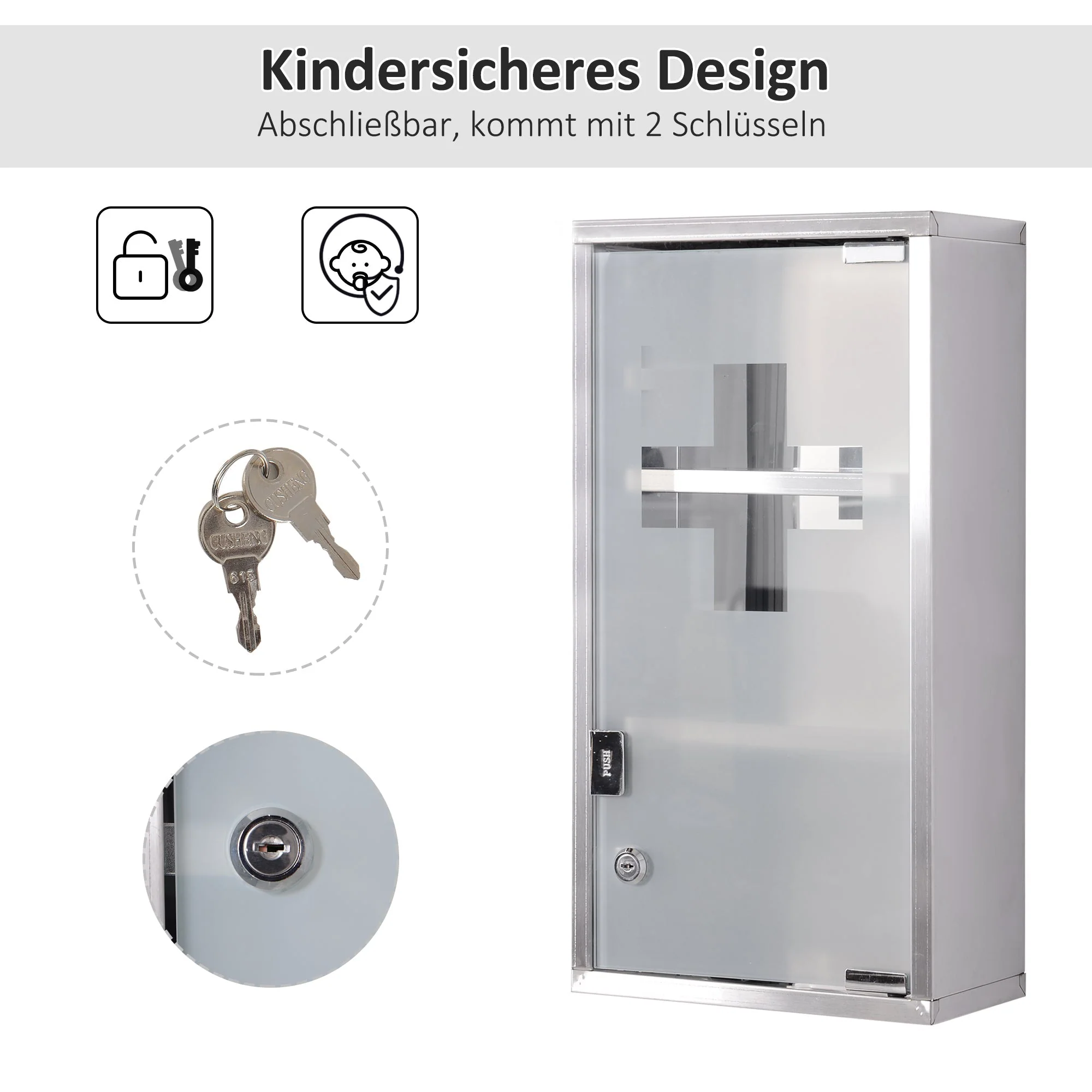Medicine Cabinet 3 Compartments Home Pharmacy 25x12x48cm Stainless Steel - Image 5