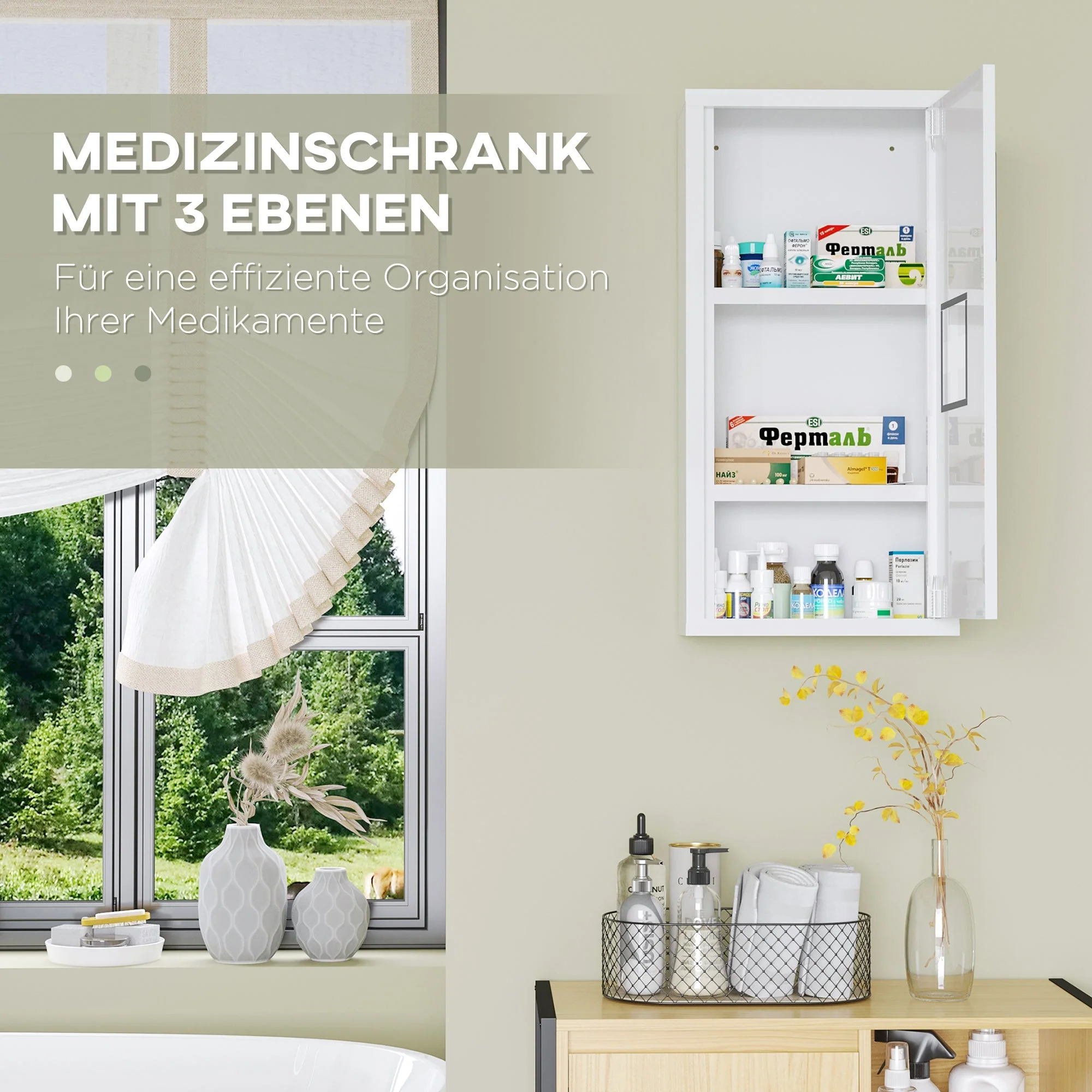 Medicine Cabinet First Aid 3 Inner Compartments Magnetic Closure 40x15x53.5 cm White - Image 4