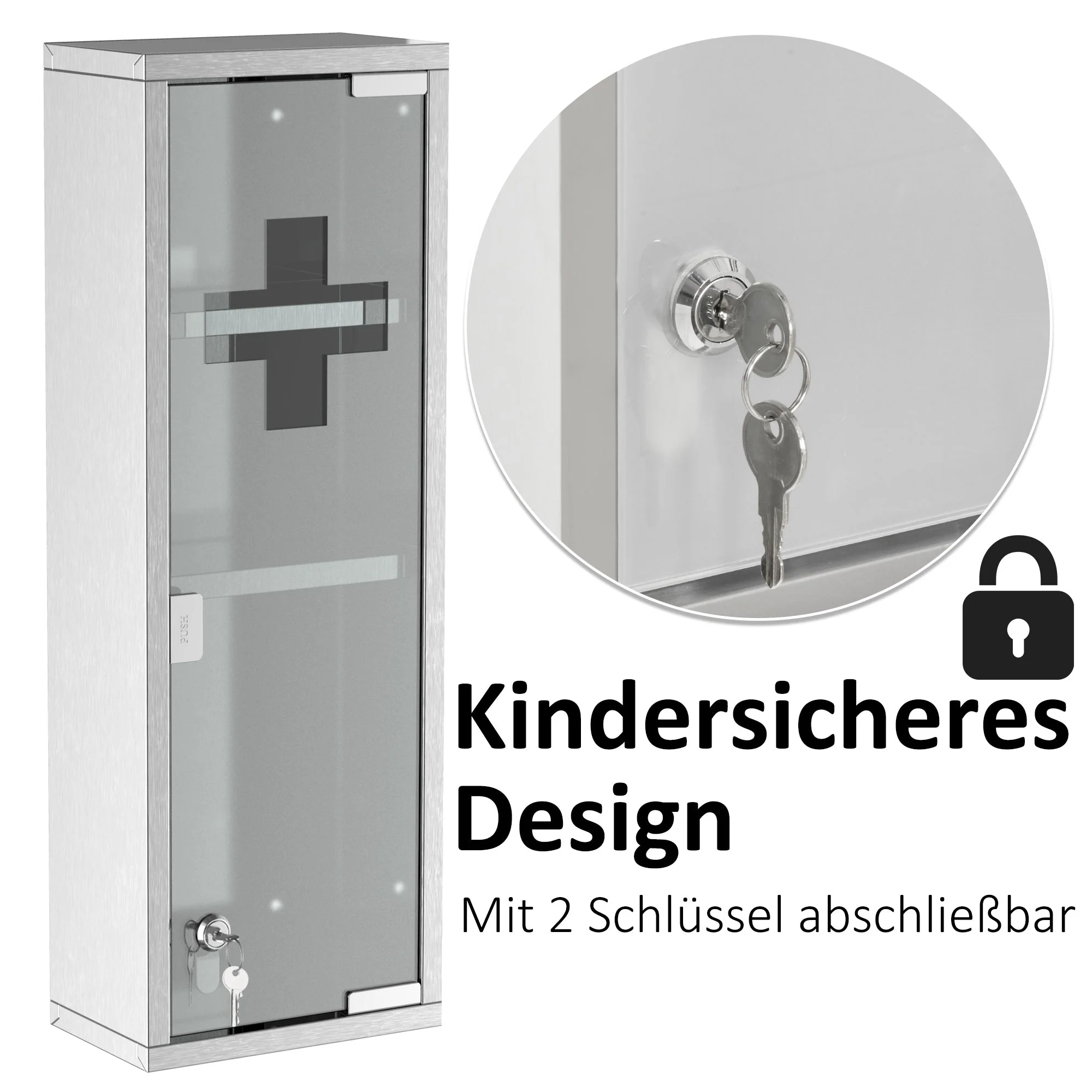 Medicine Cabinet First Aid Cabinet 20x12x58cm Home Office Stainless Steel Silver - Image 5