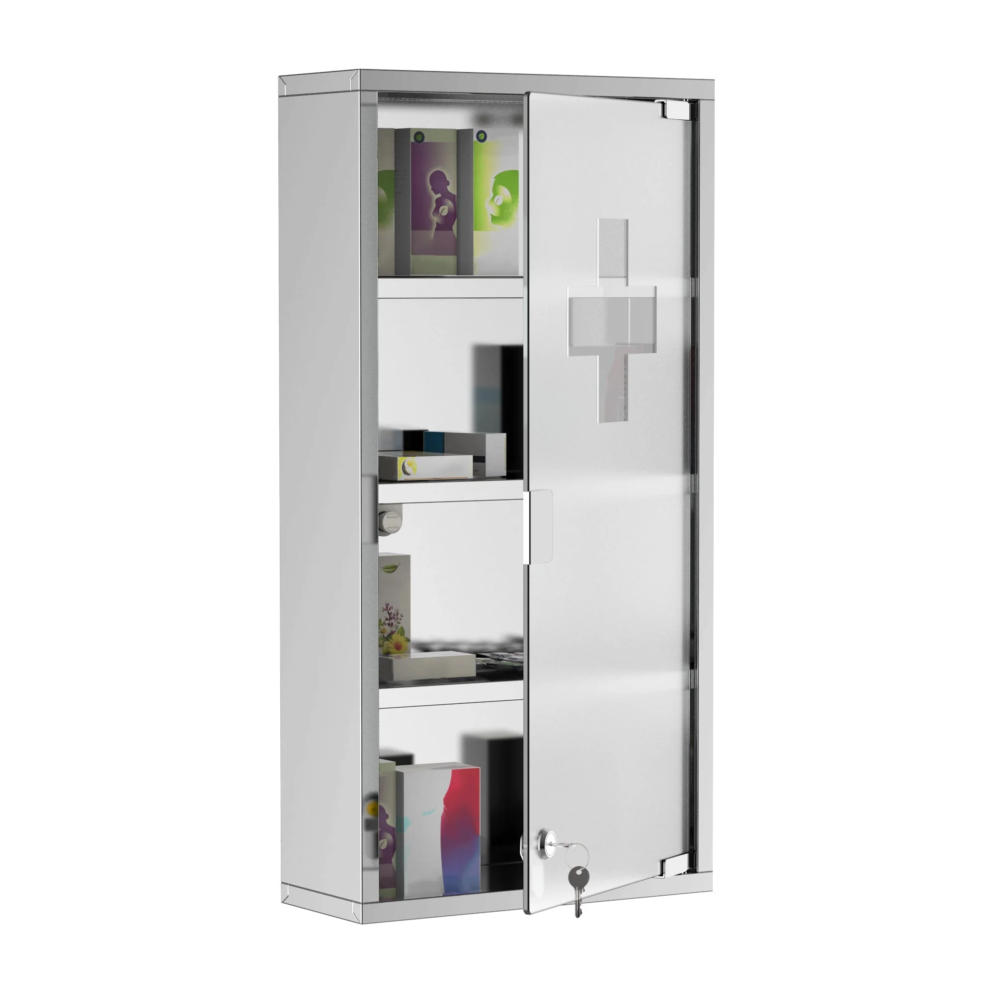 Medicine Cabinet First Aid with Lock 30x12x60cm Stainless Steel - Image 7
