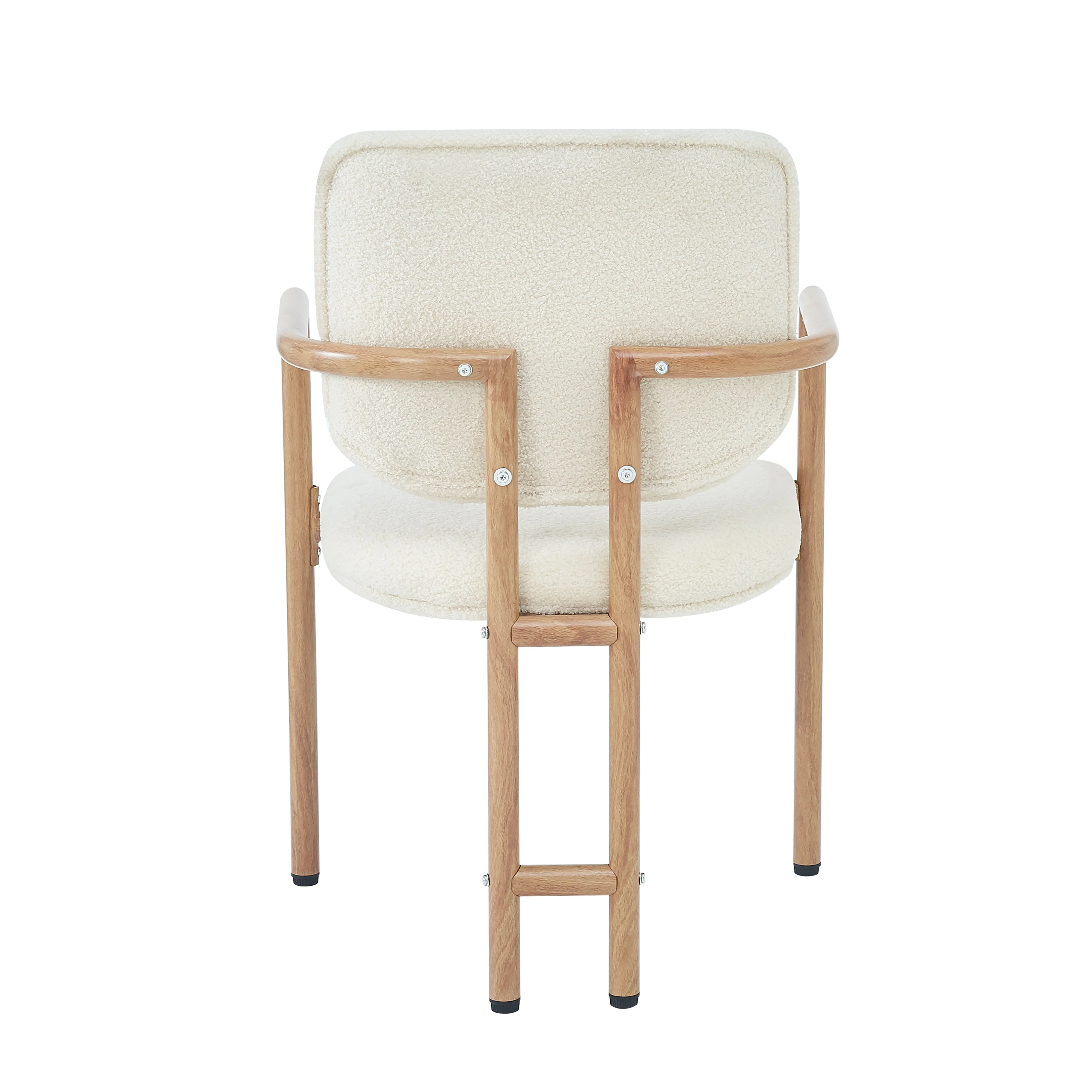 Metal Dining Chairs Set of 6, Modern Wood Look, Natural Bouclé - Image 10